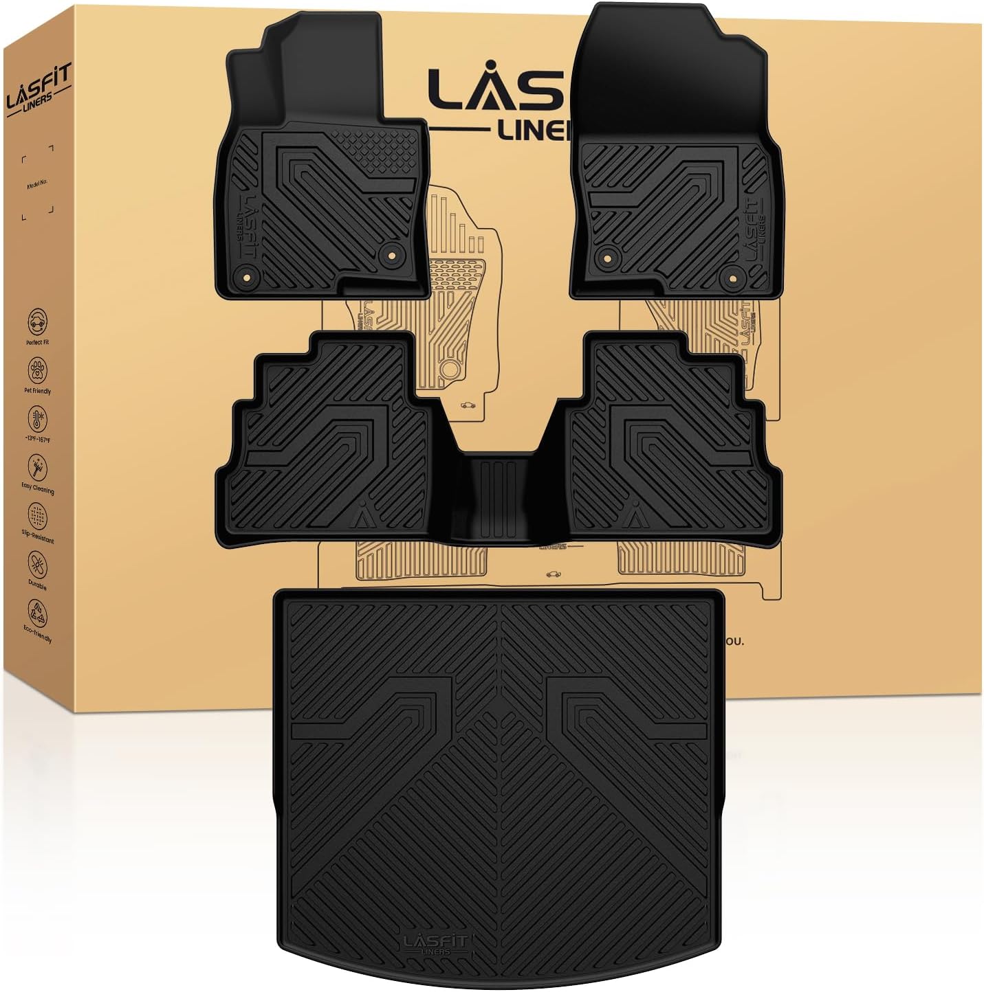 LASFIT Floor Mats & Cargo Mat Fit for Mazda CX5 2025-2017, Custom Fit TPE All Weather 2025 2024 2023 2022 2021 2020 2019 2018 2017 Floor Mats & Trunk Liner Full Set Car Mats for Mazda CX-5, Black