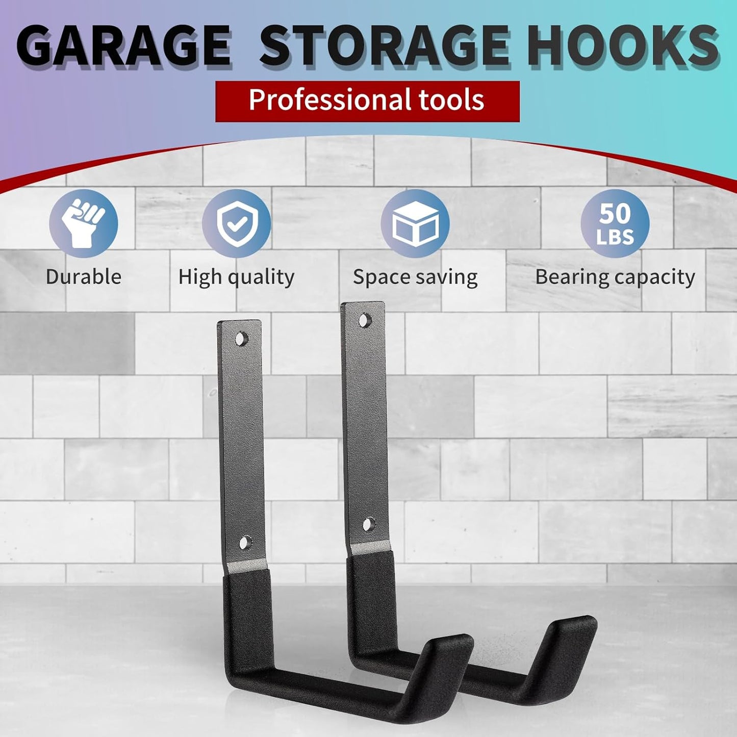 Heavy Duty Steel Hooks - Wall Mount Utility Hooks for Garage & Garden, Hose Hanger & U Hooks (4, Large)