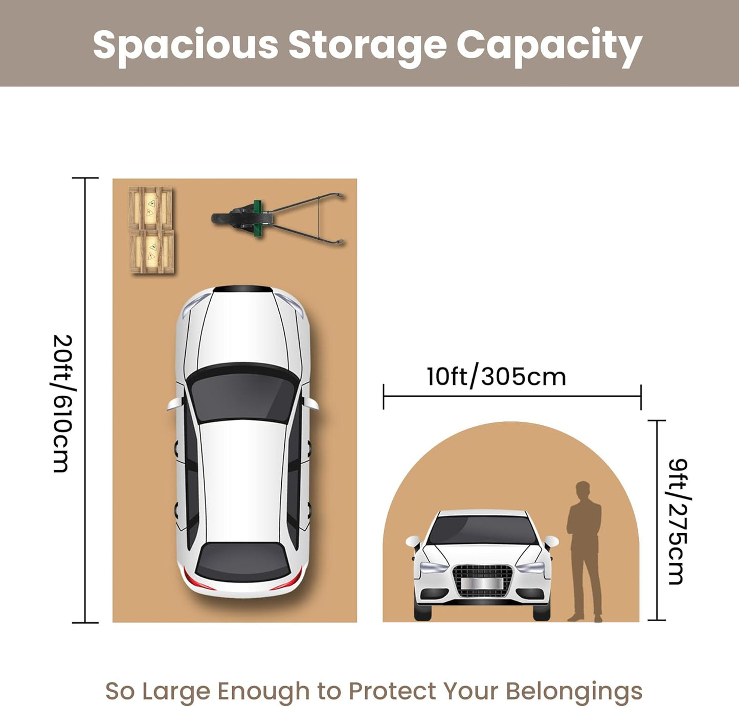 SUNBURY Carport, 10x20 FT Heavy Duty Canopy, Portable Garage with All-Steel Metal Frame & Double Zipper Doors, Round Style Outdoor Storage Shed for Car, Truck, Boat, Patio Furniture, Brown
