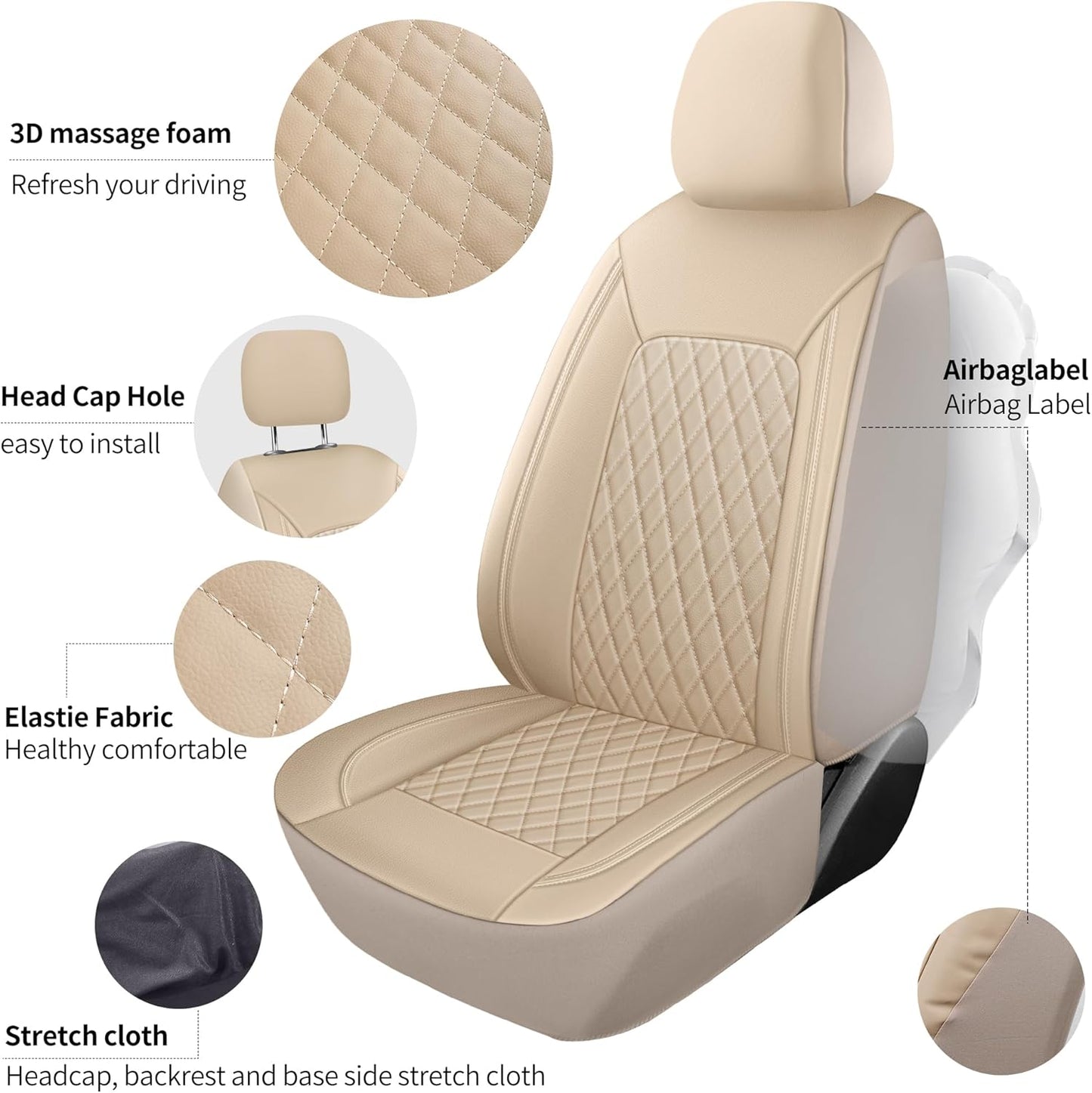 Car Seat Covers,Breathable and Waterproof Leather Seat Covers,Luxury PU Universal Fit Automotive Airbag Compatible for Most Cars Sedans SUV and Truck(2 Pieces,Front Seat,Beige,N1)