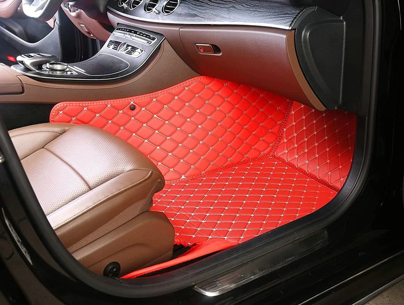 Custom Artificial Leather Waterproof All-Weather Car Floor Mats Fit for 99% Sedan SUV Sports Car Vehicle Car Mat (Yellow Black Beige)