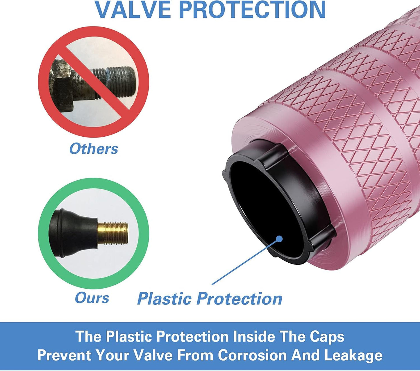 CKAuto Tire Valve Stem Caps, Pink, 4 pcs/Pack, Anodized Aluminum Tire Valve Cap Set, Corrosion Resistant, Universal Stem Covers for Cars Trucks Motorcycles SUVs and Bikes