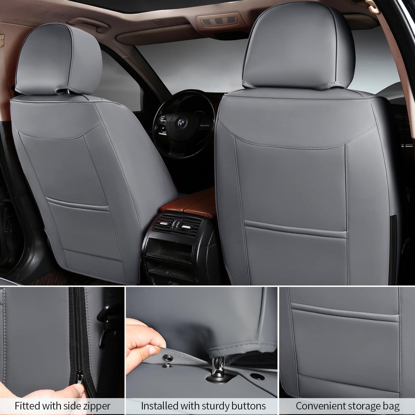 2 Packs Car Seat Covers Leather Car Seat Covers Universal Seat Covers for Car, SUV,Truck (Gray)