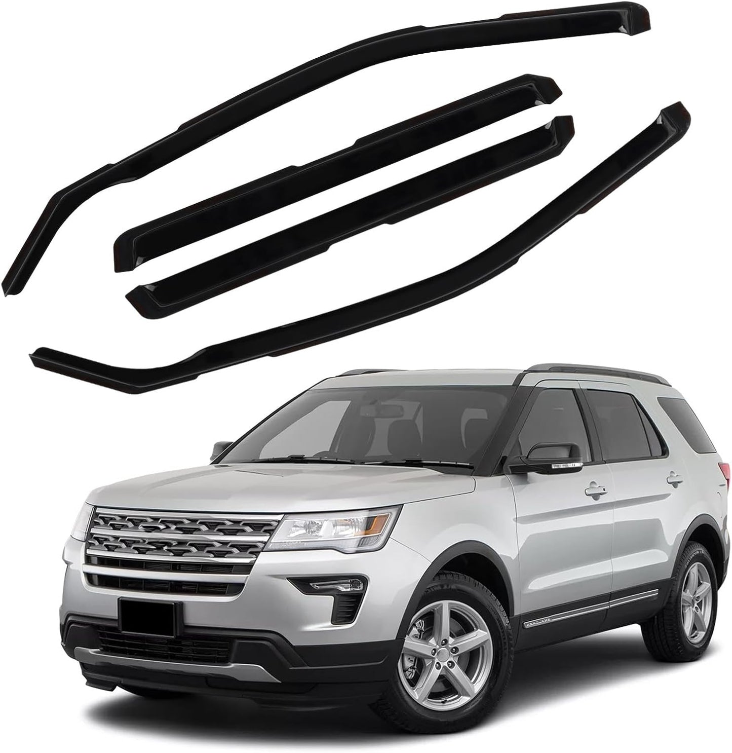 in Channel Rain Guards Fit for Ford Explorer 2011 2012 2013 2014 2015 2016 2017 2018 2019, Durable Vent Window Visors, Smoke Tinted Wind Deflectors, Vent Shade Shield, 4 PCS