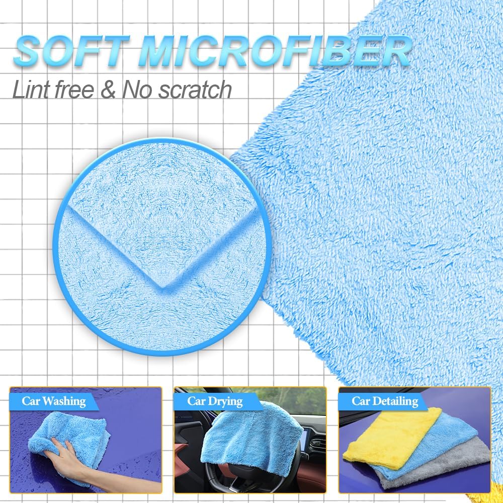 Micro Fiber Cloth，Coral Fleece Towels for Car，SUV，RV，Motorcycle，Boat，Absorbent, Lint-Free, Extra Soft,Reusable and Durable,Interior Microfiber Rags 16in x 16in-Blue 6 Packs