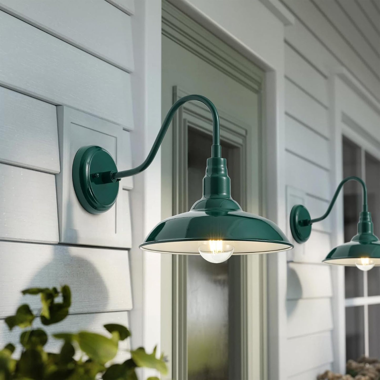 10'' Dome Outdoor Gooseneck Barn Light Fixture with Wall Mount, Green Exterior Porch Barn Door Lighting, Farmhouse Style Outside Porch Gooseneck Wall Sconce for Patio, Yard, Garage, House