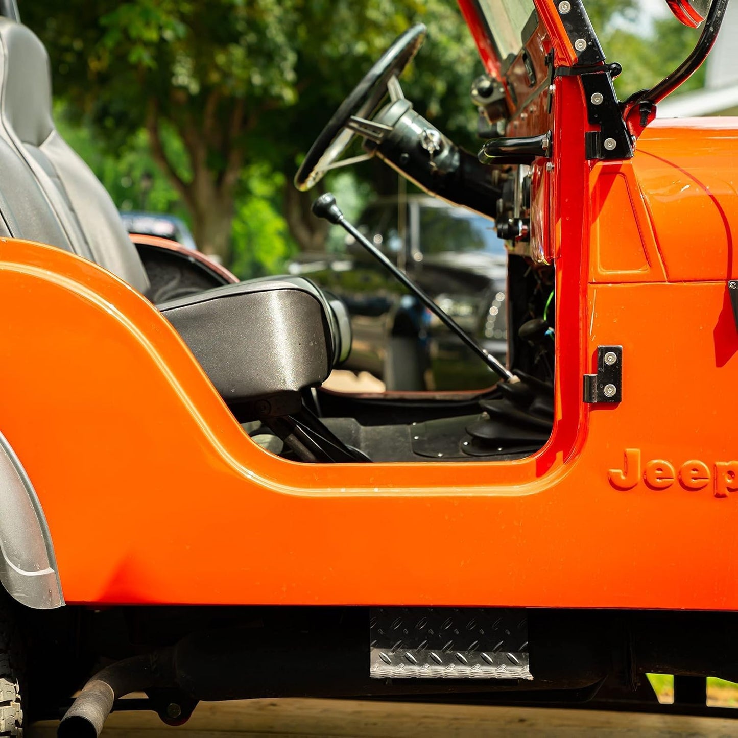 CJ5 Side Steps Compatible with Jeep © CJ Vehicles (Pair) - Solid Steel Construction - Metal Diamond Treadplate Traction Design - Universal Fitment on Classic CJ-5 (CJ7) (CJ7-BLACK)