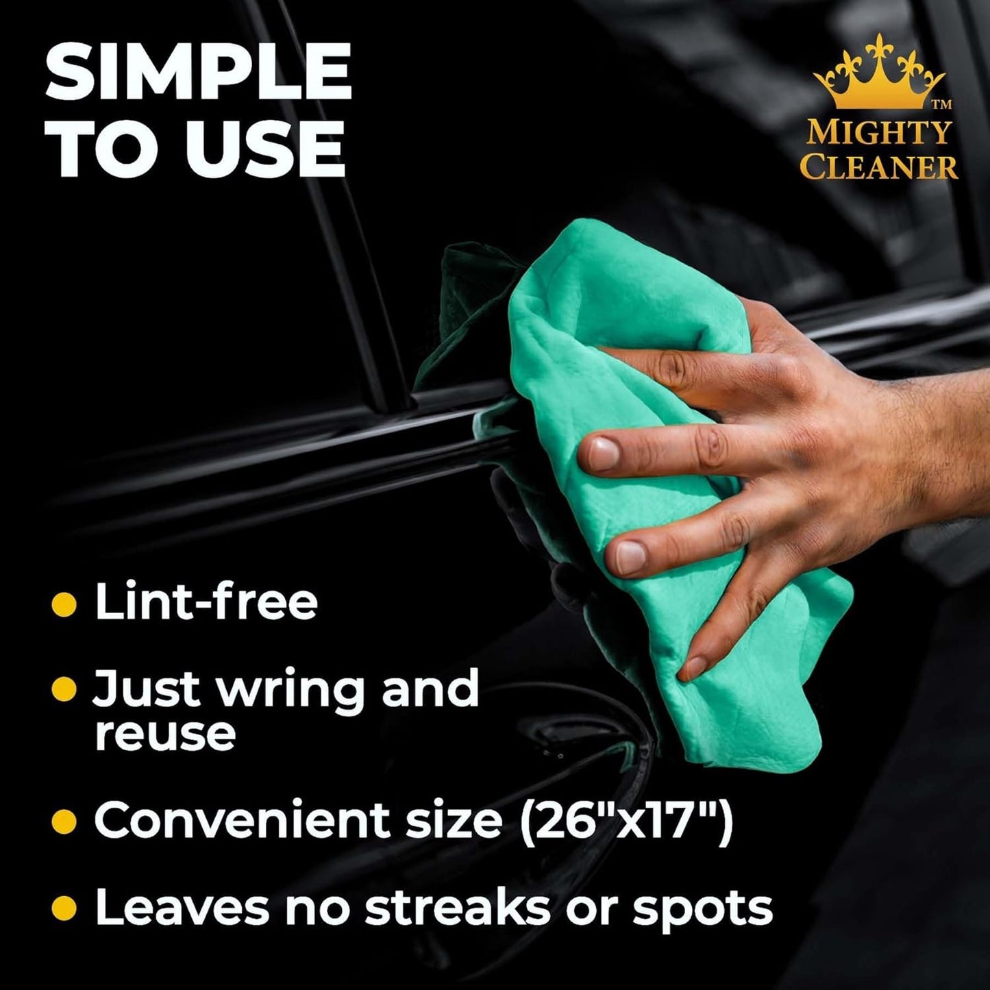 Premium Shammy Cloth for Car Drying - Super Absorbent Reusable Chamois Towel - Scratch-Free - 26'x17'