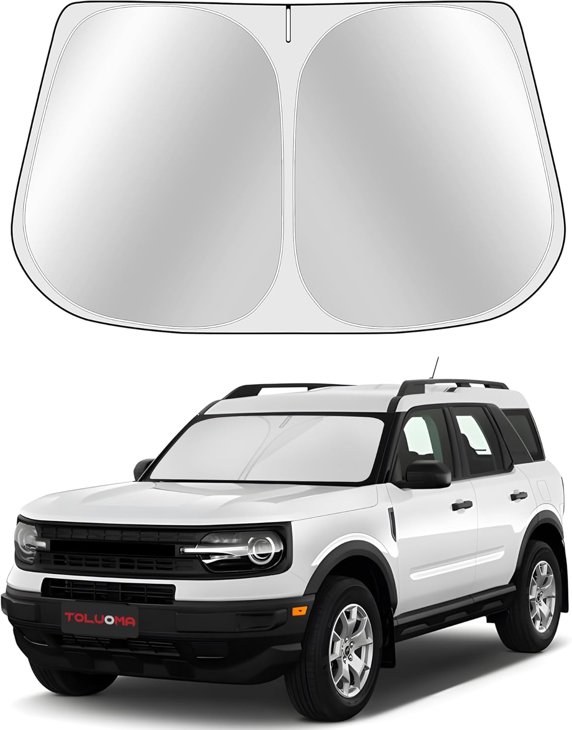 Custom Fit Windshield Sun Shade for Ford Bronco Sport 2021-2025 - Full Coverage, 210T Reflective Fabric, Double-Layer Design - Blocks 99% UV Rays, Keeps Car Cool, Easy to Install and Store