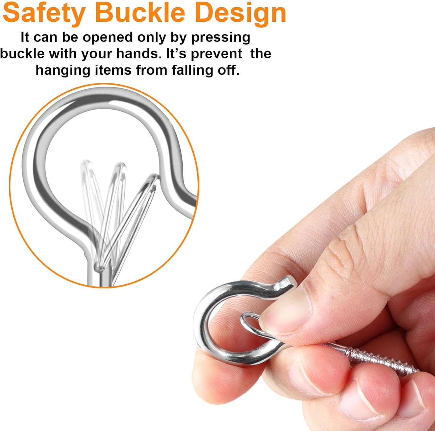 24 PCS Q-Hanger Hooks, Screw Hooks for Outdoor String Lights, Safety Buckle Design Cup Eye Hook for Hanging Christmas Lights, Plants, Mounted on Wall Ceiling, Include 1 Wing Nut Driver, Silver
