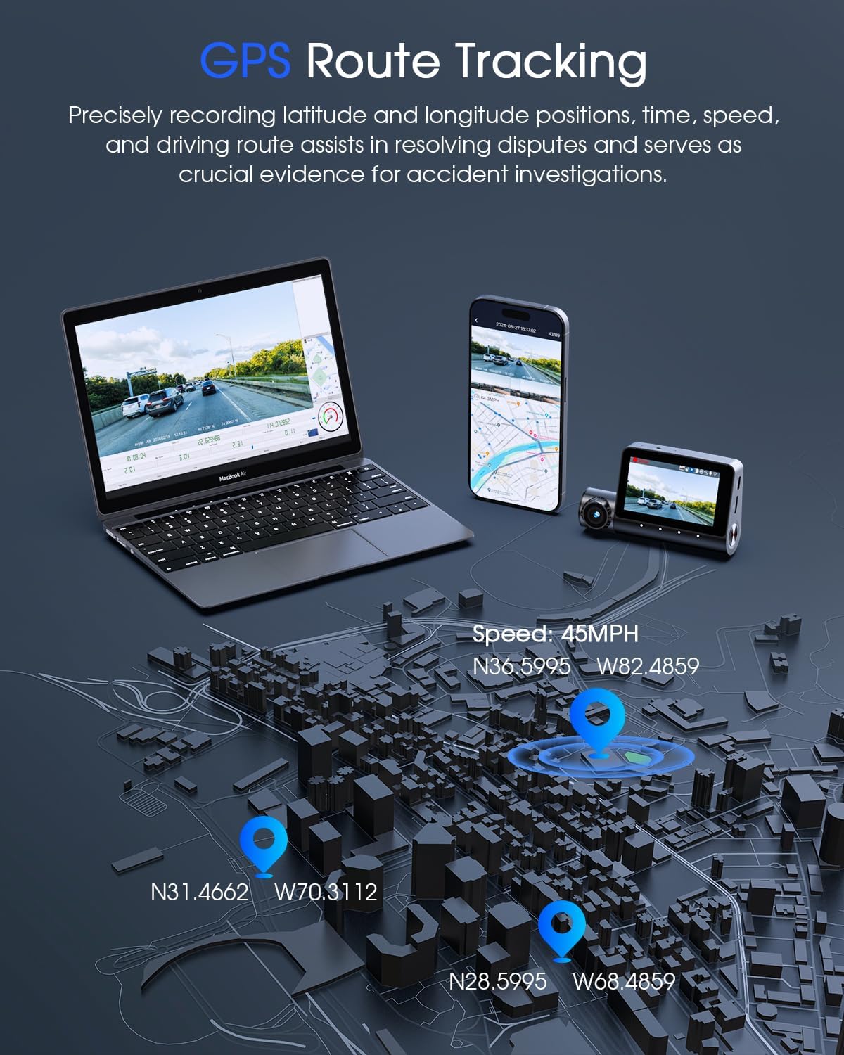 5K 3 Channel Dash Cam, Wi-Fi GPS with 64GB Card, 4K+1080P+1080P Front and Rear Inside Triple Car Camera with 3'' IPS Screen, IR Night Vision, Voice Control, 24H Parking Monitor, 512GB Max