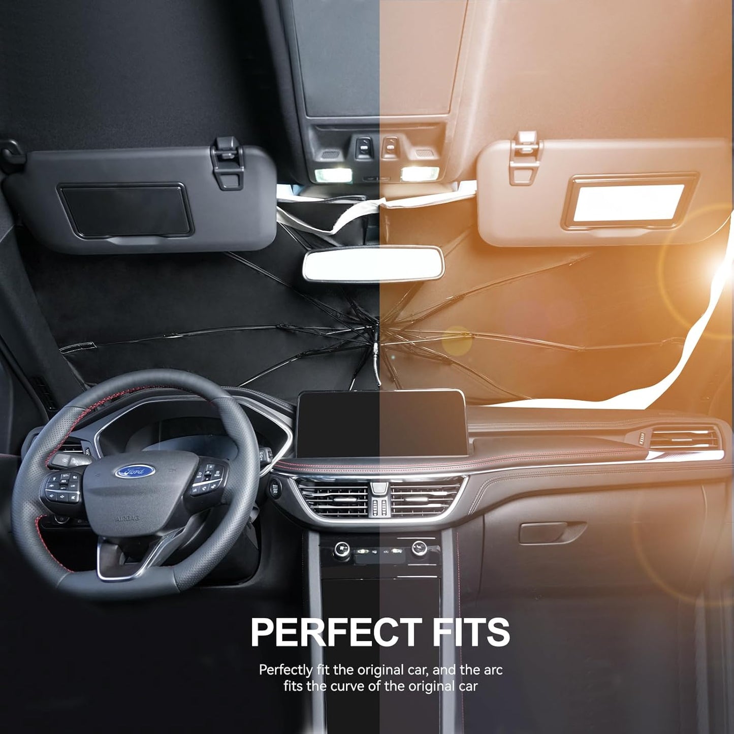 Custom Fit Windshield Sun Shade Umbrella for Ford Escape 2020‑2025 Foldable Front Window Shade, Reflective UV Blocker, Reduces Cabin Temp 20‑30℃, Easy Open Car Sunshield with Storage Bag