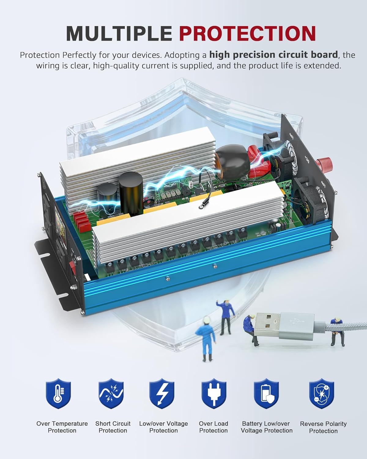 3000 Watt Inverter Pure Sine Wave DC 24V to 110V/120V AC Power Inverters with 2 AC Charger Outlets 6000W Peak Car Solar Converter for Vehicles Home with LCD Display and 2.4A USB Charging Port