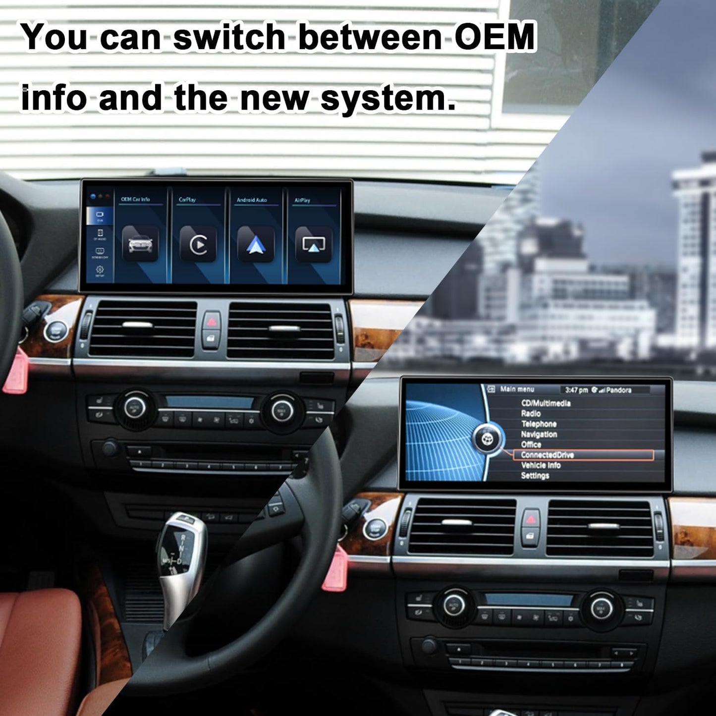 PEMP Linux 12.3" Ultra-Thin Screen E70 E71 CIC Wired and Wireless CarPlay Retrofit Android Auto, 1920 x 720 Display Mirror Link Car Radio Bluetooth Video Player Screen for BMW X5 X6 (2010-2012)