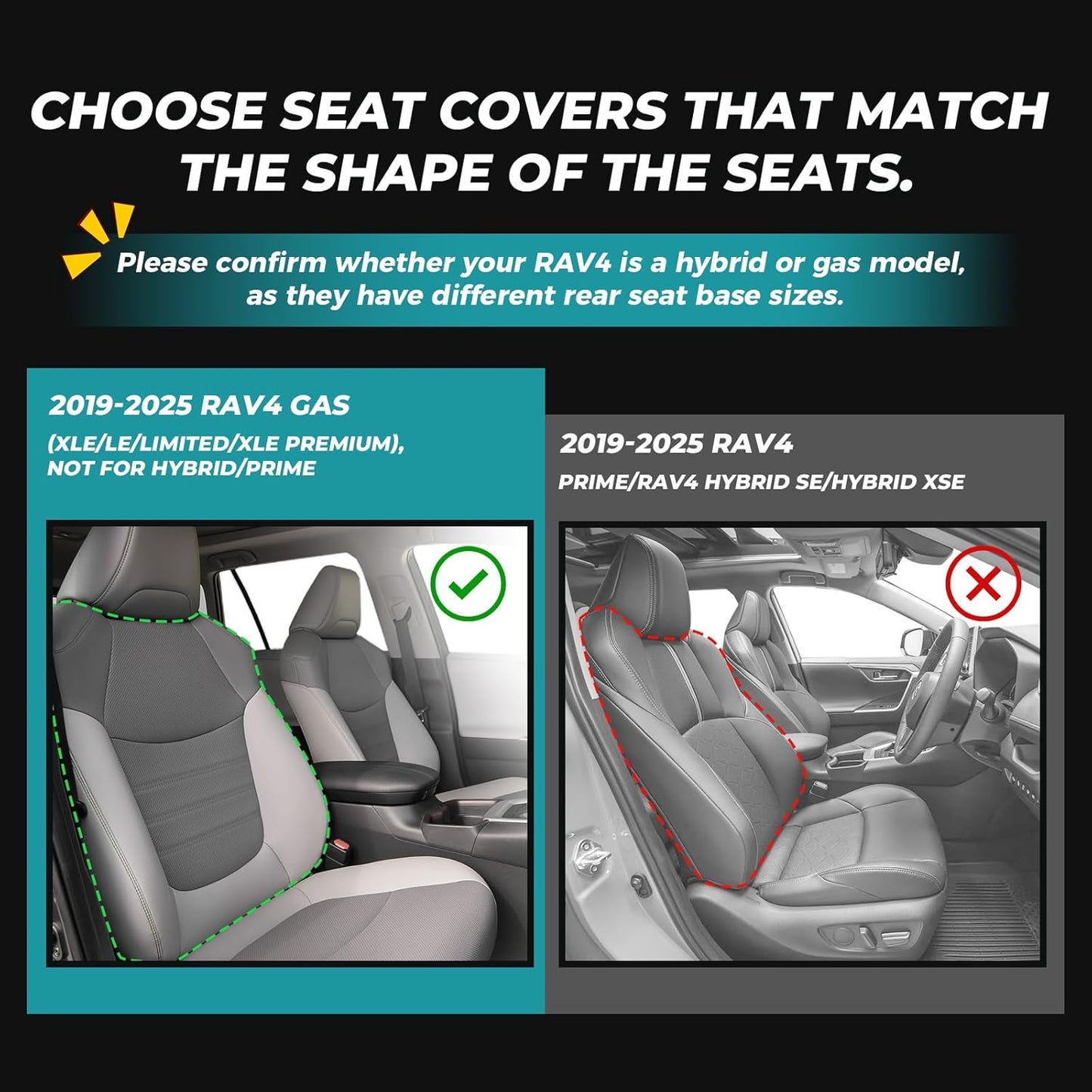 for Toyota RAV4 Seat Covers 2019 2020 2021 2022 2023 2024 2025 RAV 4 LE XLE Limited XLE Premium (Gas not for Hybrid) - Custom Leather Car Seat Covers Full Set - BlackGrey