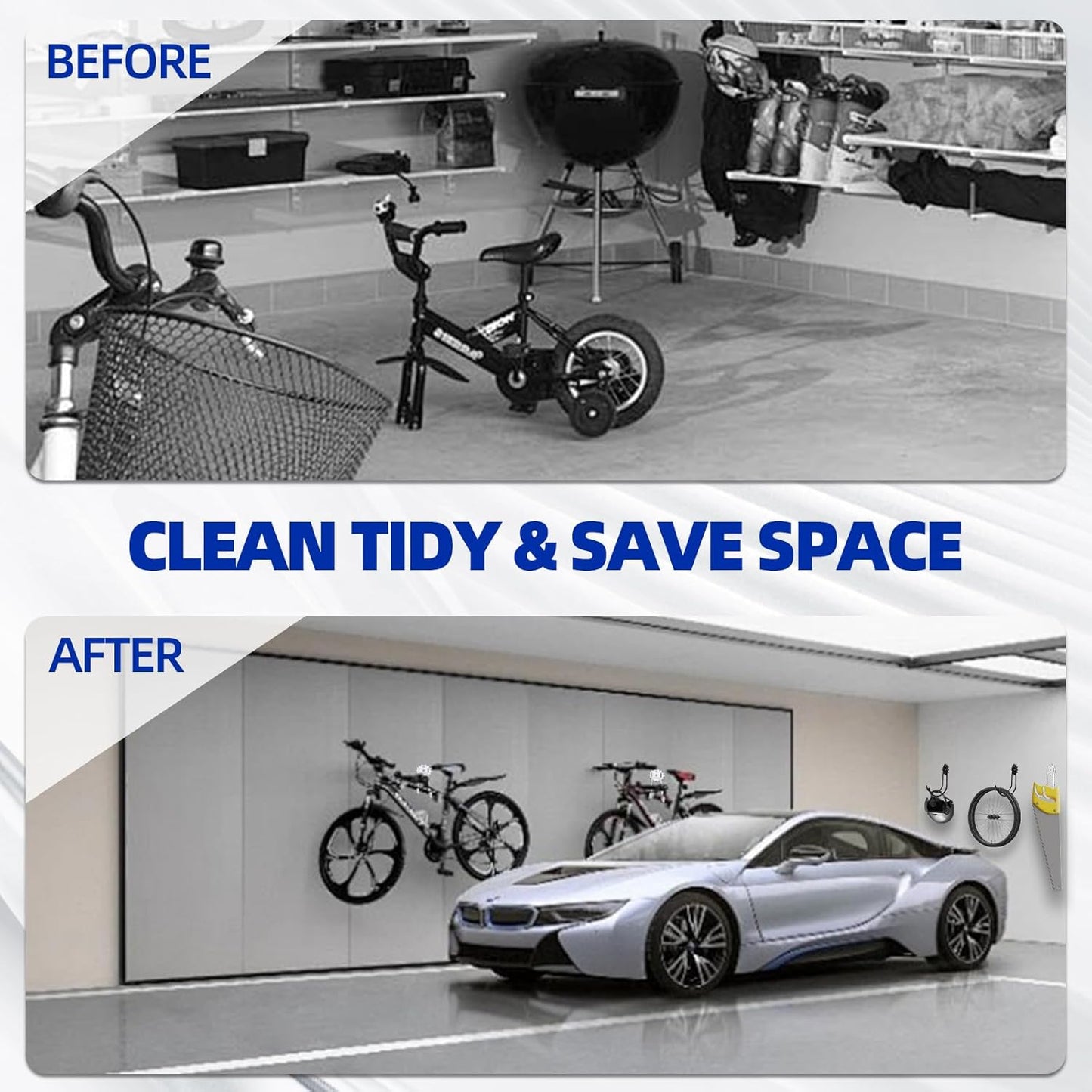 Garage Hooks Black & White 12 Pack, Heavy Duty Steel Tool Storage Utility Hook Organizing Power Tools, Wall Mount Holder for Bike, Ladder and Garden Chairs