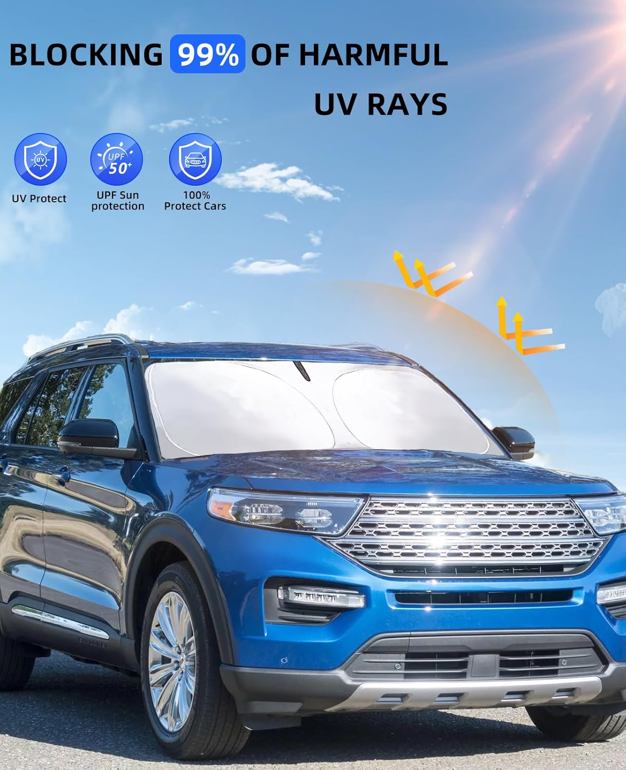 for Ford Explorer 2024 Windshield Sun Shade Window Sunshade fit for Ford Explorer 2023 2022 2021 2020 Thicken 4-Layer Windshield Cover Sun Visor Protector Block UV Rays Car Accessories