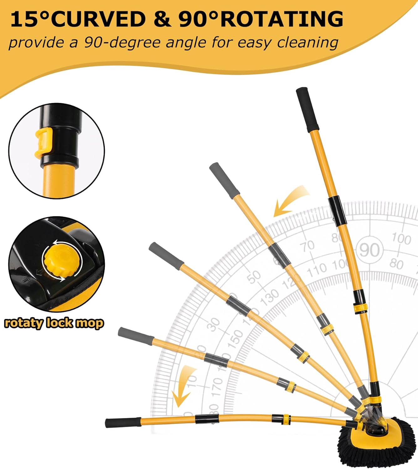 anngrowy 56.7" Car Wash Brush Mop Kit Mitt Sponge with Long Handle Car Cleaning Supplies Kit Tools Car Washing Duster Exterior Scratch Free, Chenille Replacement Head Extension Pole