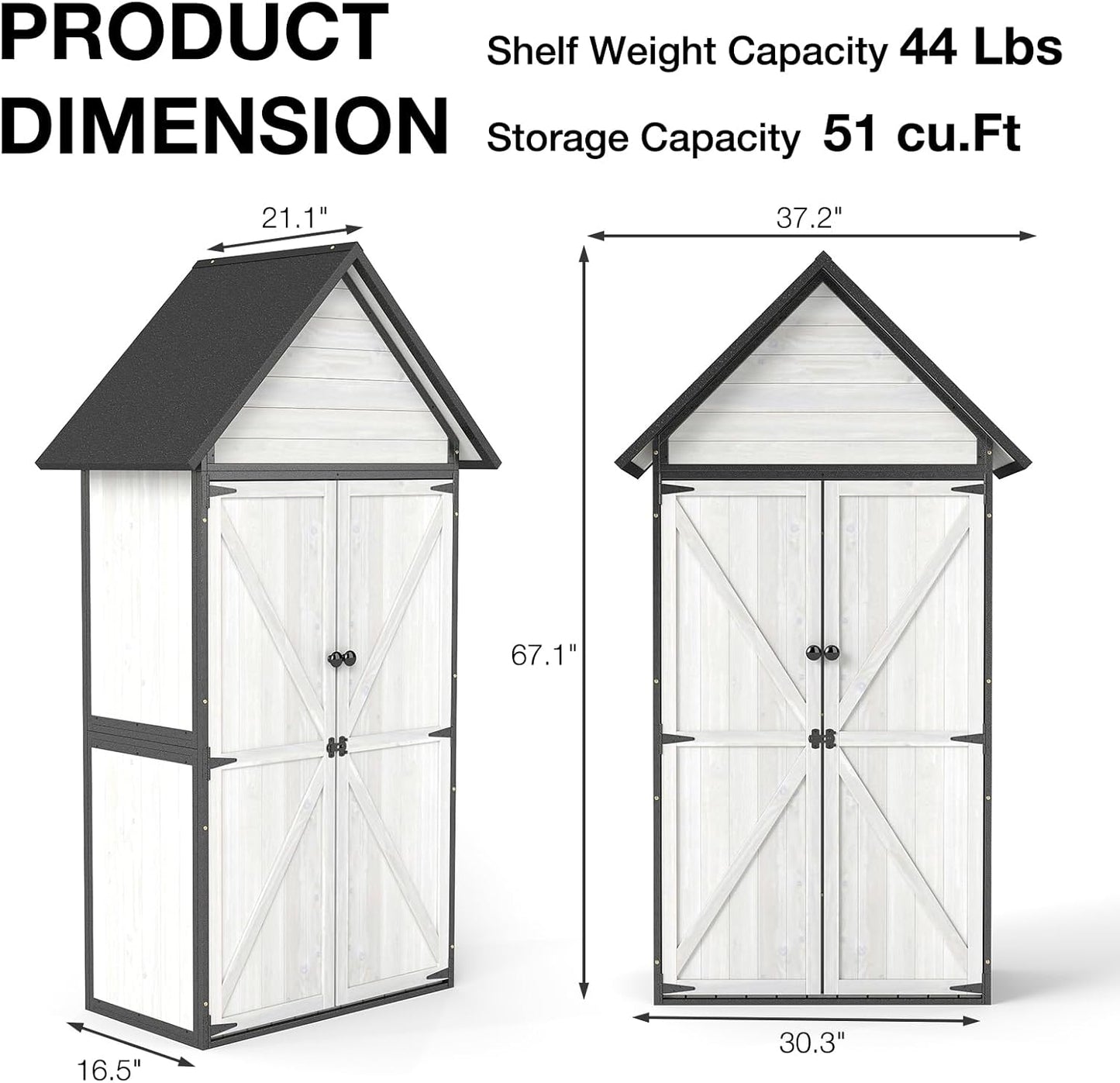 Outdoor Storage Shed with Sloped Roof - Heavy-Duty Metal & Wood Garden Cabinet, Adjustable Shelves, Large Capacity Waterproof Design for Patio, Garage, Backyard (Off White)