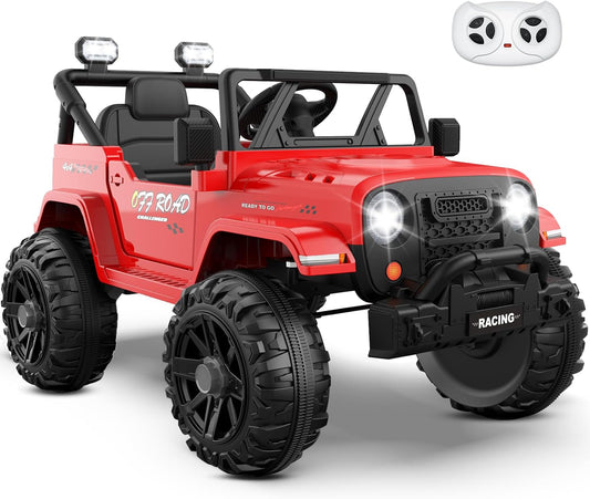 12V Ride On Truck Car with Remote Control, Kids Electric Vehicles with Bluetooth Music, Horn, 3 Speeds, 4 LED Lights, Soft Start, Ride-on Toy for Toddler Boys & Girls (Red)