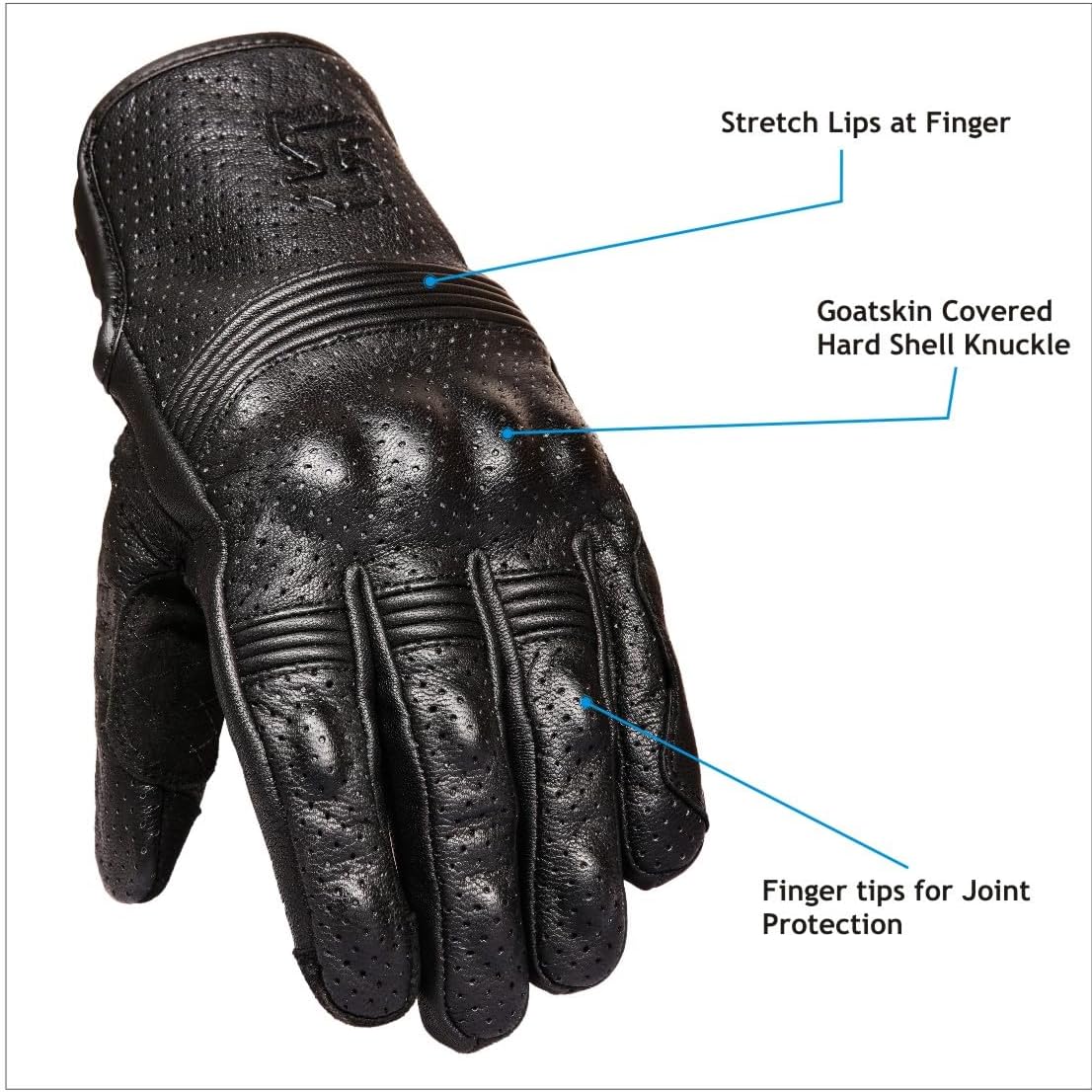Leather Motorcycle Gloves for Men and Women | Touchscreen | Full Finger | Goatskin Leather Hard Knuckle Motorcycle Riding Gloves (Perforated, X-Large)