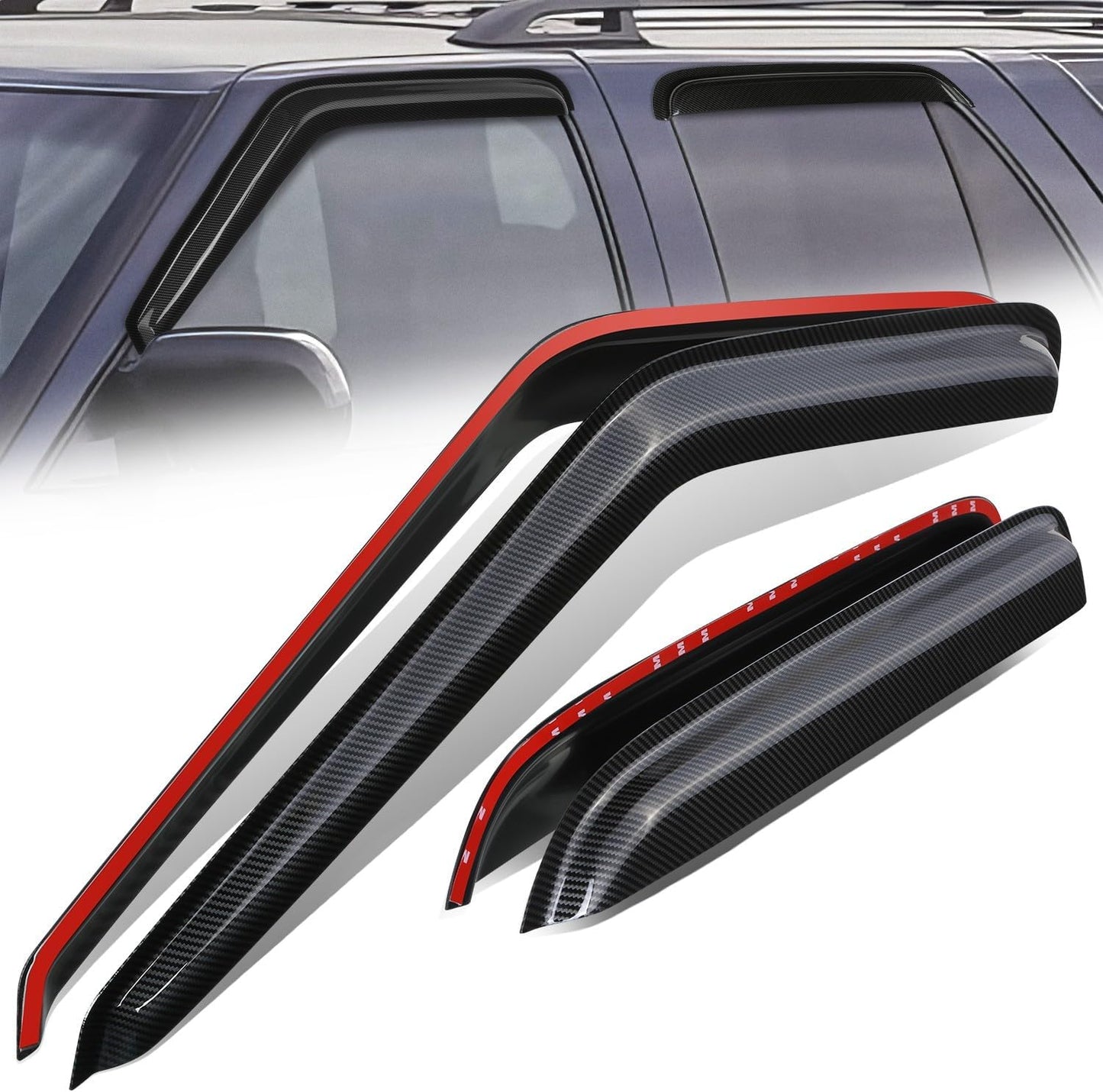 Auto Dynasty Set of 4 Carbon Fiber Pattern Window Visors Compatible with 1995-2005 Chevy Blazer GMC Jimmy Oldsmobile Bravada, Tape-On Rain Guards Shield Vent Shade Deflector Glossy Black