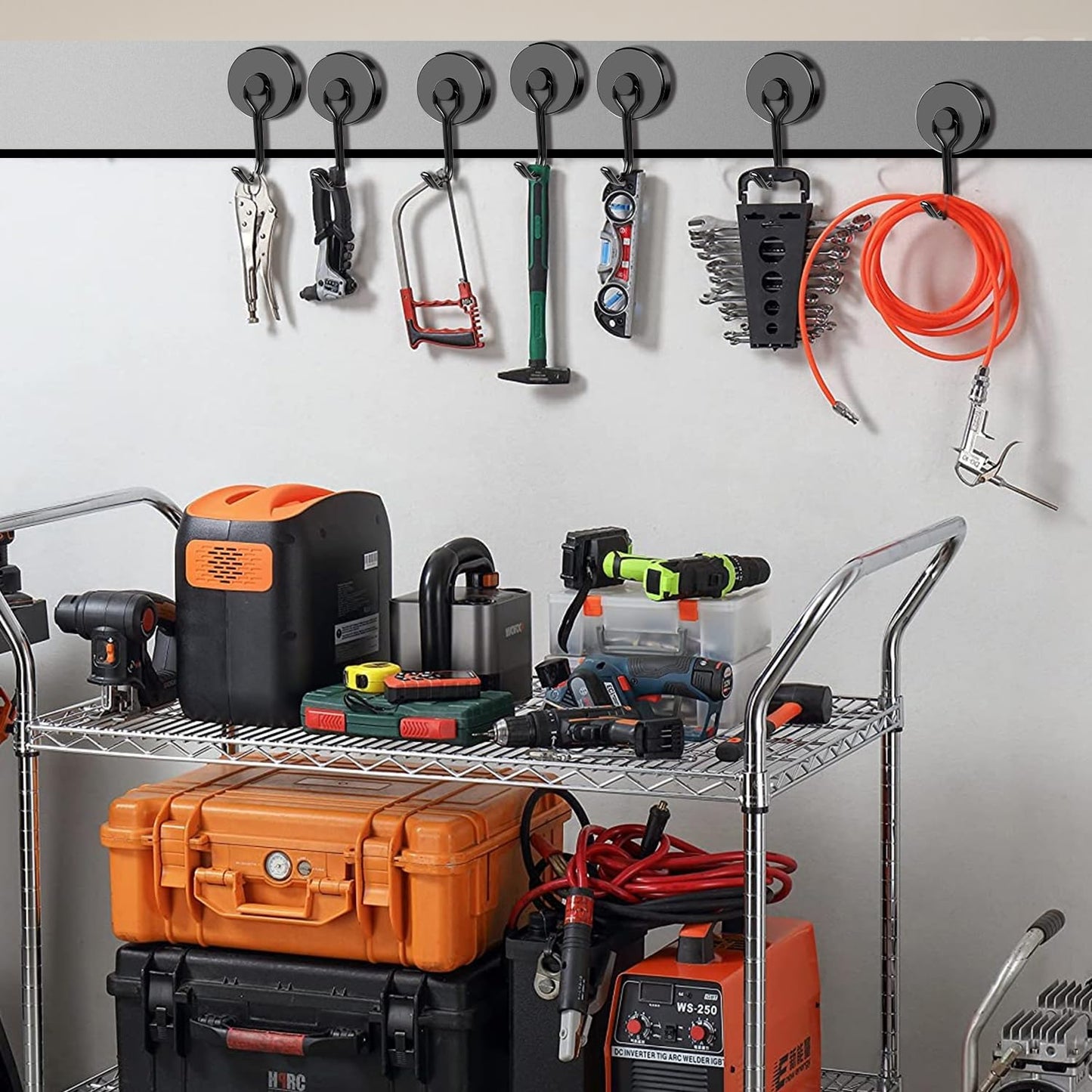 DIYMAG Black Magnetic Hooks, 110LBS Strong Magnetics Heavy Duty, Cruise Ship Essentials Magnets with Metal Hook for Hanging Refrigerator Home Kitchen Office, 8Pack