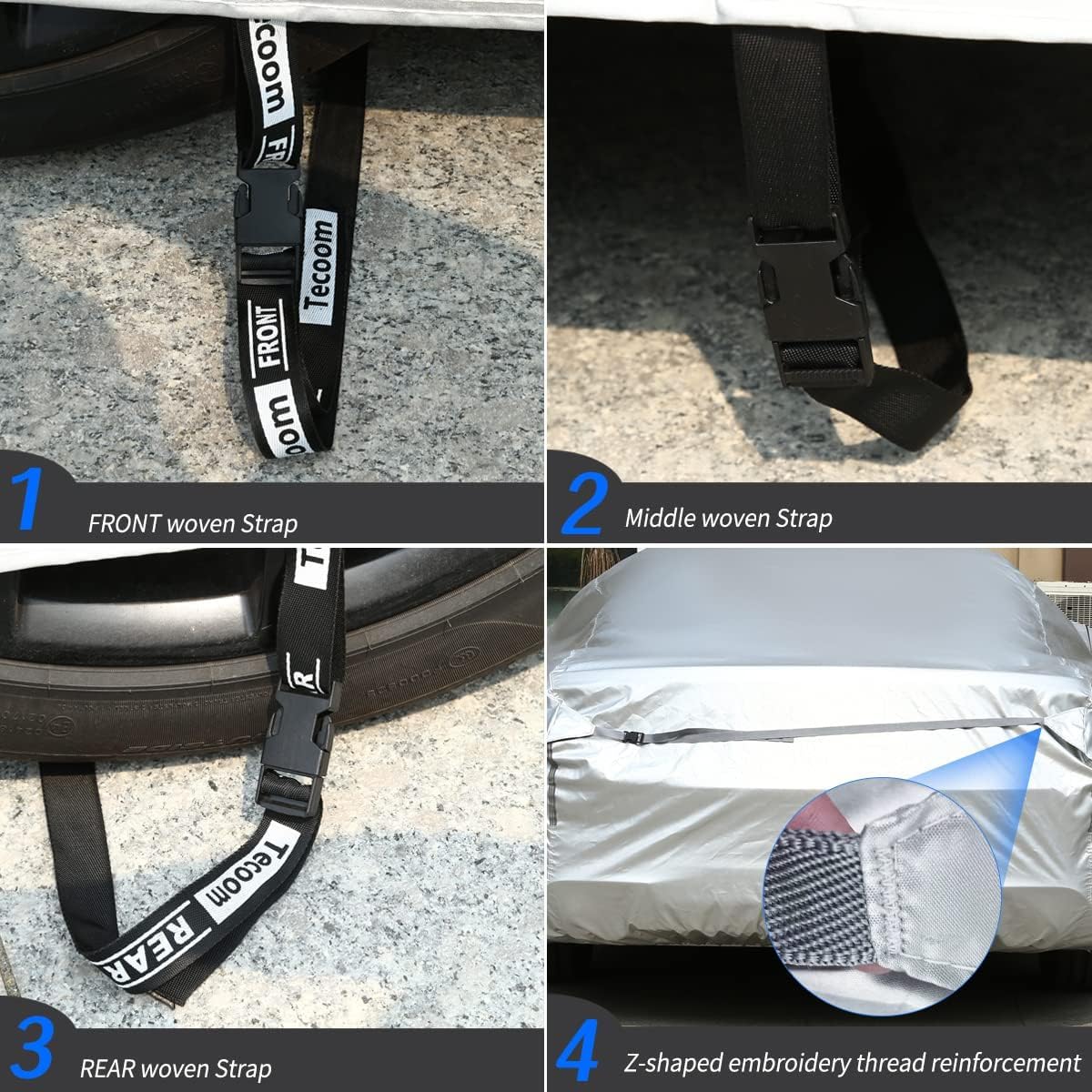 Tecoom Sport Car Cover Waterproof All Weather, Light Shell Car Covers for Autombilas Without Door Zipper & Mirror Pockets Windproof Sun Uv Hail Protector Car Cover Fit Coupe/Sport Car (183-193 Inches)