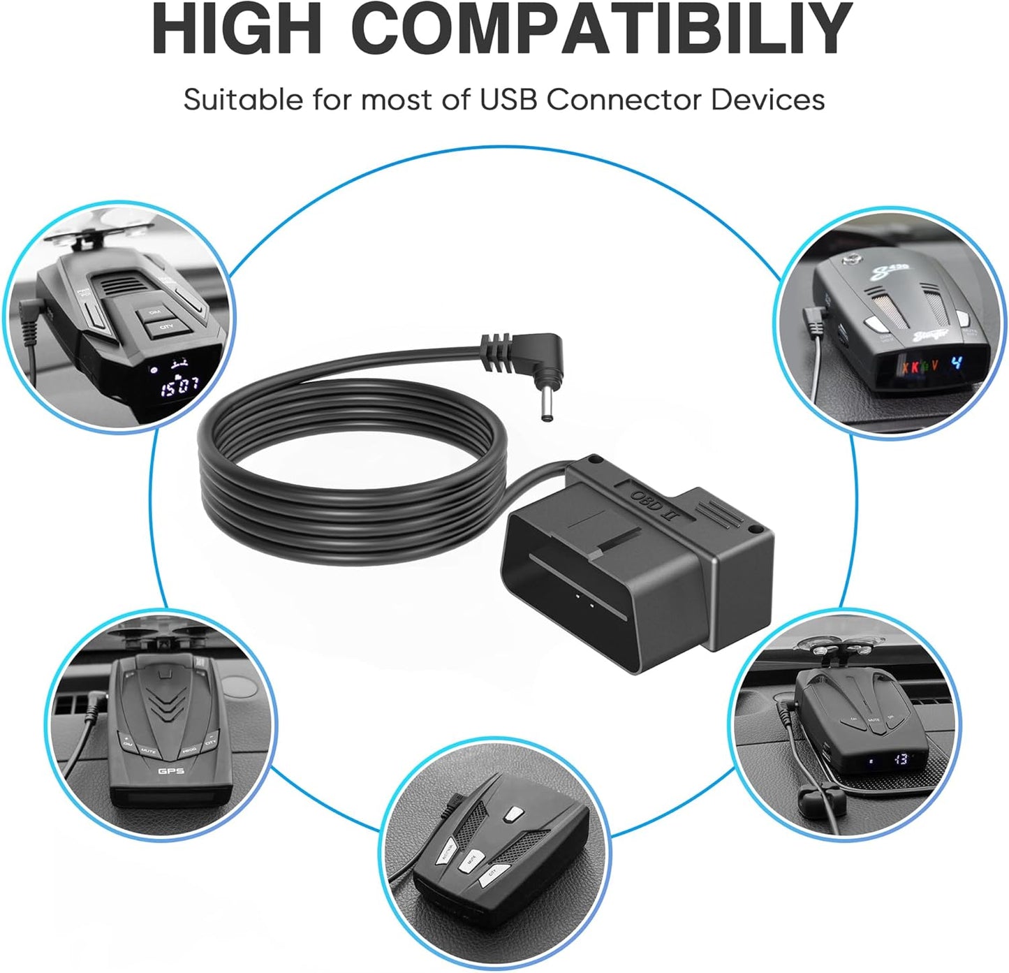 OBD Power Cable for Radar Detector,OBD to DC3.5 Radar Detector Cord,OBDII Charger Cable, Compatible with Cobr 380 480i Unide DFR1 Radenso Whistler 78se Cr97 etc Detector