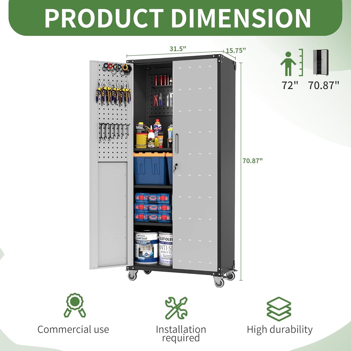 Metal Garage Storage Cabinet with Wheels,Locking Rolling Tool Cabinet with Drawers and Shelves for Home, Office, Garage & Workshop