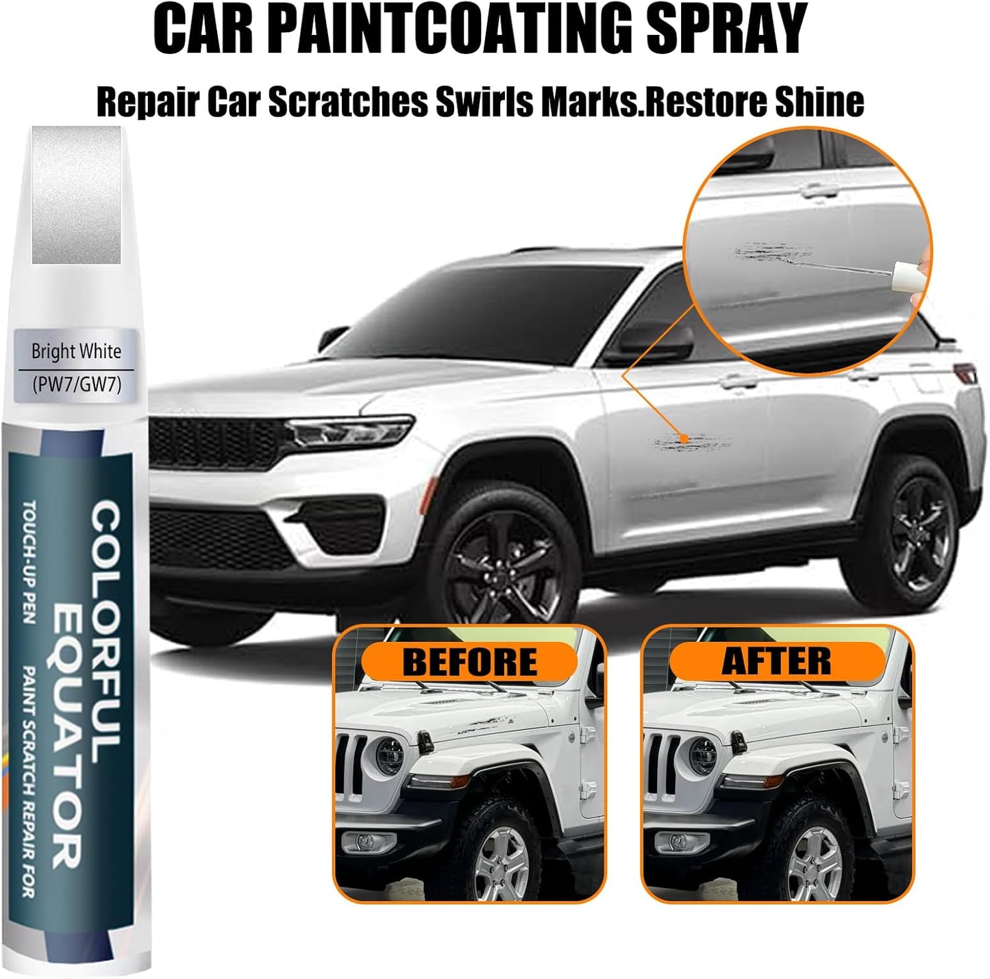 PW7/GW7 Bright White Touch Up Paint for Jeep, Car Paint Pen Scratch Repair Two-In-One Touch Up Paint, Premium Car Scratch Remover for Deep Scratches