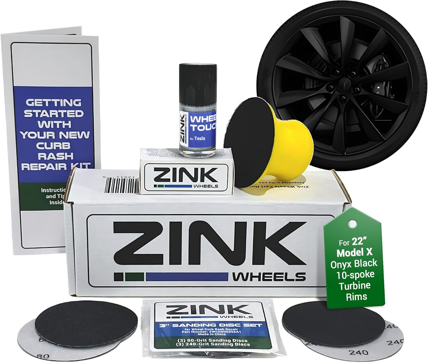 Premium Tesla Wheel Curb Rash Repair Kit for Model X 22-inch Onyx Black Turbine Rims - DIY Kit with Color-matched Touch Up Paint - Made in USA