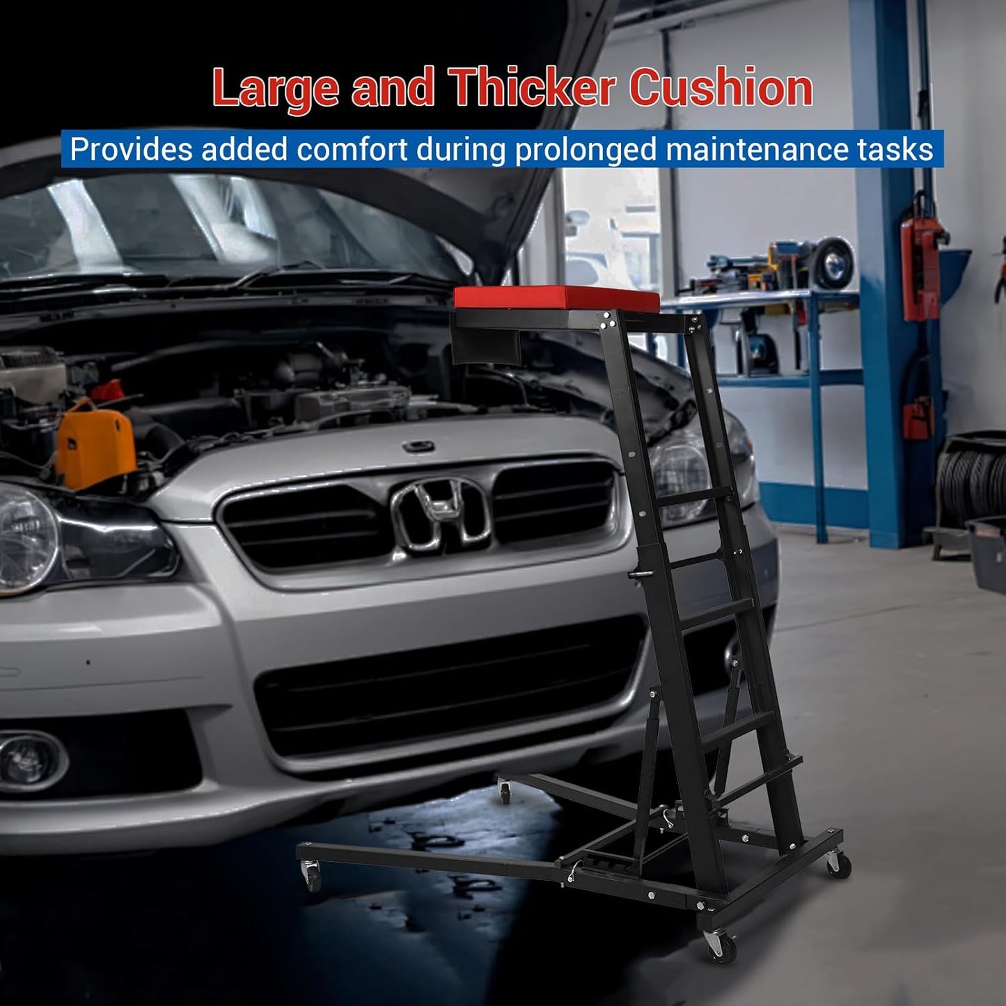 400lbs Foldable High Top Automotive Engine Creeper, 48" to 66" Adjustable Height Creeper for Garage Workshop Repair Maintenance Mechanic