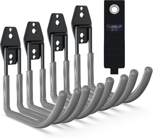 3-H Large Garden Hose Holder Wall Mount 4 Pack,Solid Steel Hose Hanger,Water Hose Holders for Outside,Perfect for Hanging Outdoor Air Hose,Ropes,Pipes,Garden Tools,Ladders,Bikes,Bulk Items(Gray)