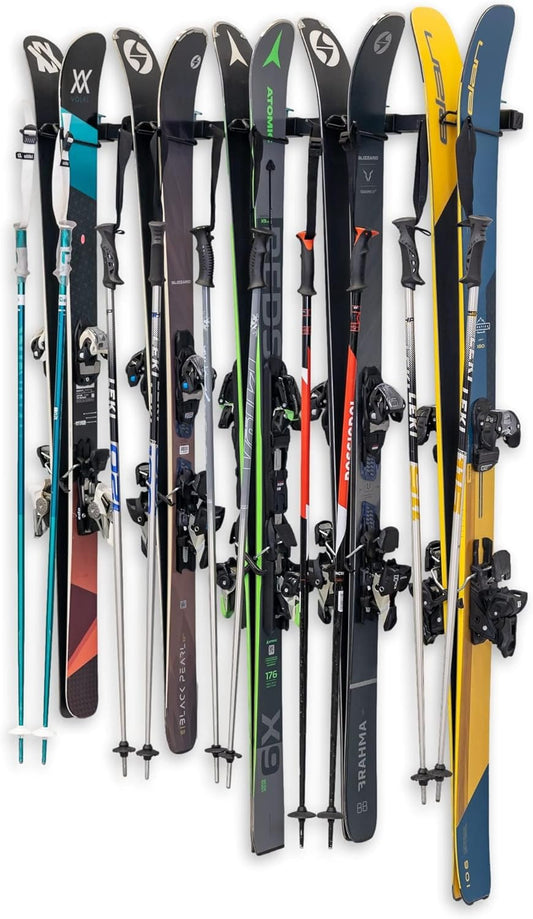 StoreYourBoard Lone Peak Ski Storage Rack, Wall Mount Organizer Holds 5 Pairs of Skis and Poles, Supports 300 lbs, 46 in x 8 in x 3.5 in