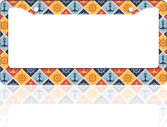 Anchor Rudder License Plate Frame Nautical Stainless Steel License Plate Holder for Front or Rear Car Tags Funny for Car Decoration Accessories with Screws 6.3 X 12.2 in for Women Men