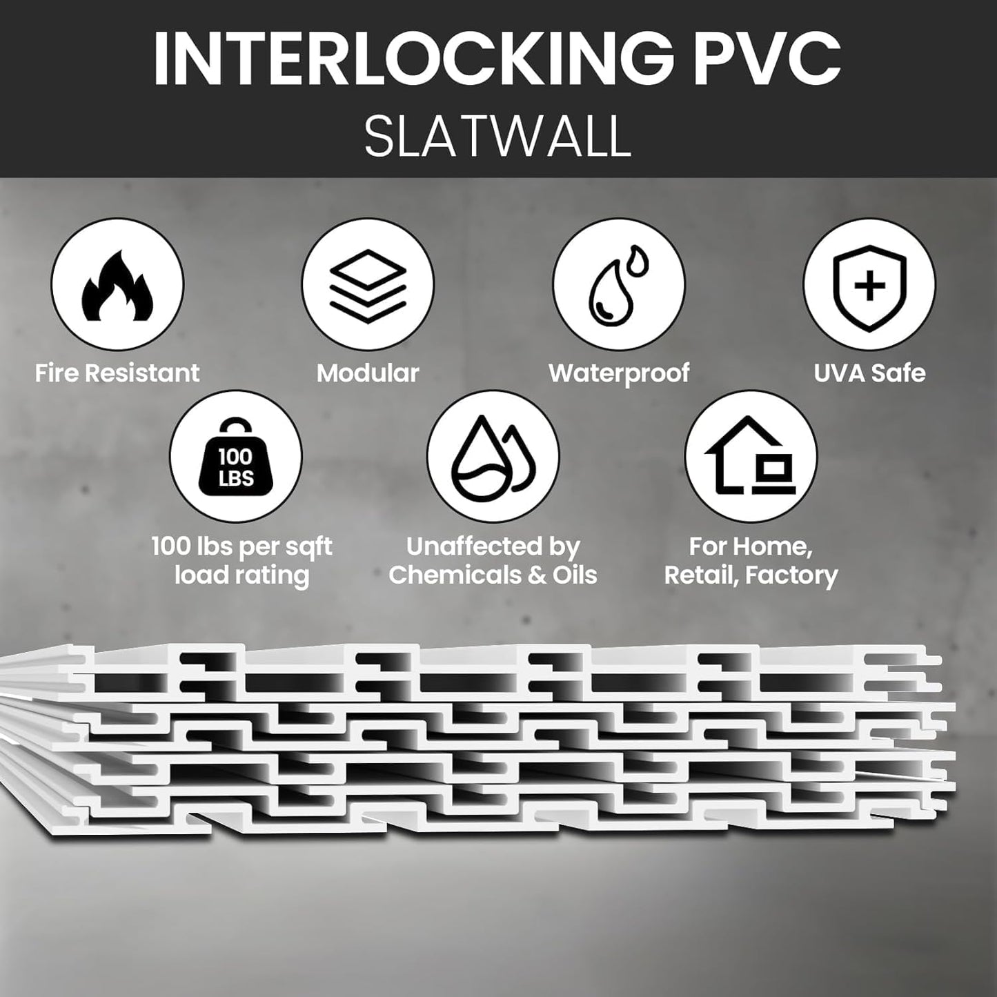 Slatwall Panel Wall Storage Systems, 4x8 ft Slat Wall Paneling Garage Wall Organizer with Five Hooks, Heavy Duty Wall Mounted PVC Wall Rack, White