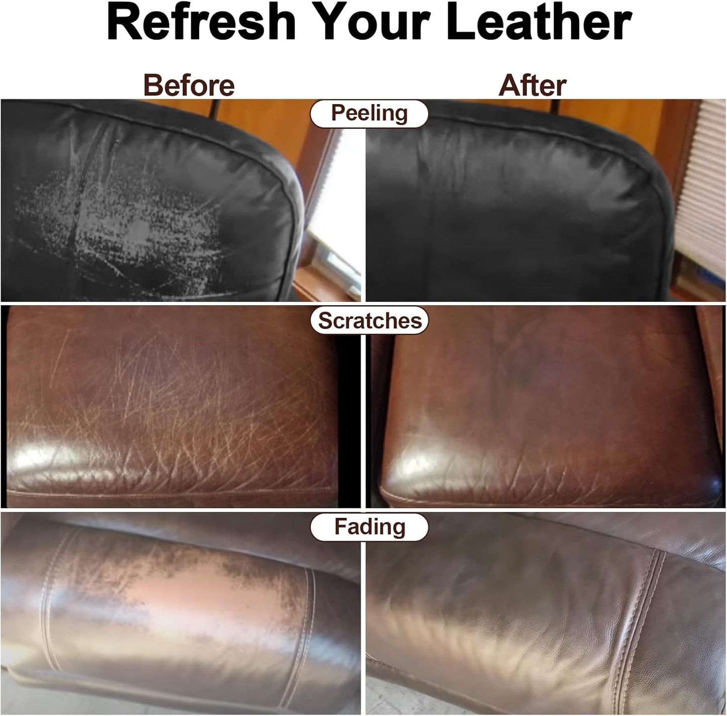 Black Leather Recoloring Balm, Leather Color Restorer Conditioner, Leather Repair Kits for Vinyl Furniture, Sofa, Car Seats, Shoes - Repair Leather Color on Faded & Scratched Leather Couches