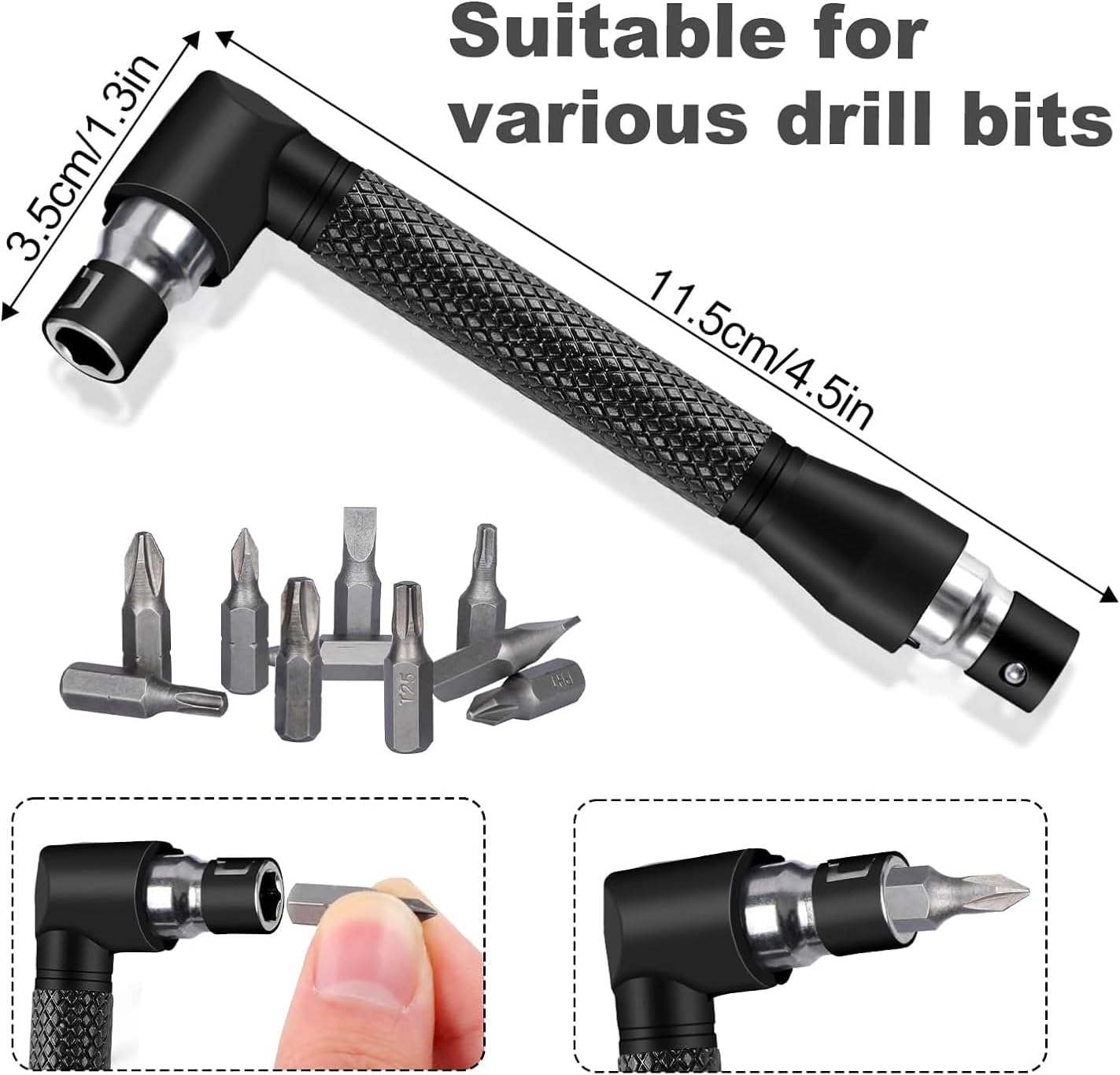 17pcs Flexible Drill Bit Extension, Include 3pcs Impact Socket Adapter 2pcs Hex Shank 105° Right Angle Drill Attachment 10 Short Screwdriver Bits Bendable Drill Bit Extension and 90° Angled Bits