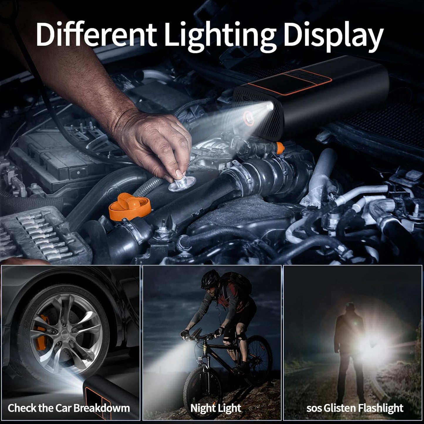 LAMONKE Tire Inflator Portable Air Compressor, 2X Faster Inflation Car Tire Pump Cordless, 150PSI Air Pump for Car Tires, Motorcycle, Bike, Ball, with Tire Gauge Pressure