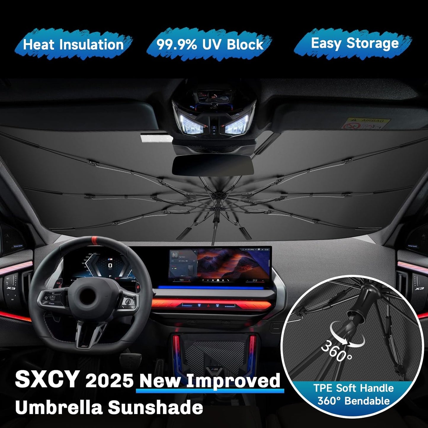 SXCY for 2025 BMW X3 Windshield Umbrella Sunshade [Easier Foldable] for 2025 BMW X3 Accessories 2025 X3 Sunshade Umbrella for 2025 X3 Windshield Sun Shade Umbrella 2025 X3 Sun Shade Umbrella Protect