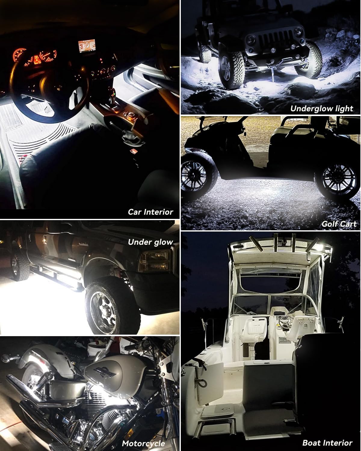 Keiurot 12V Led Light Strip 32CM Waterproof White Led Strip Lights for Cars Motorcycles Golf Cart Interior & Exterior Marine Boat 12V 5050 18SMD,Pack of 4