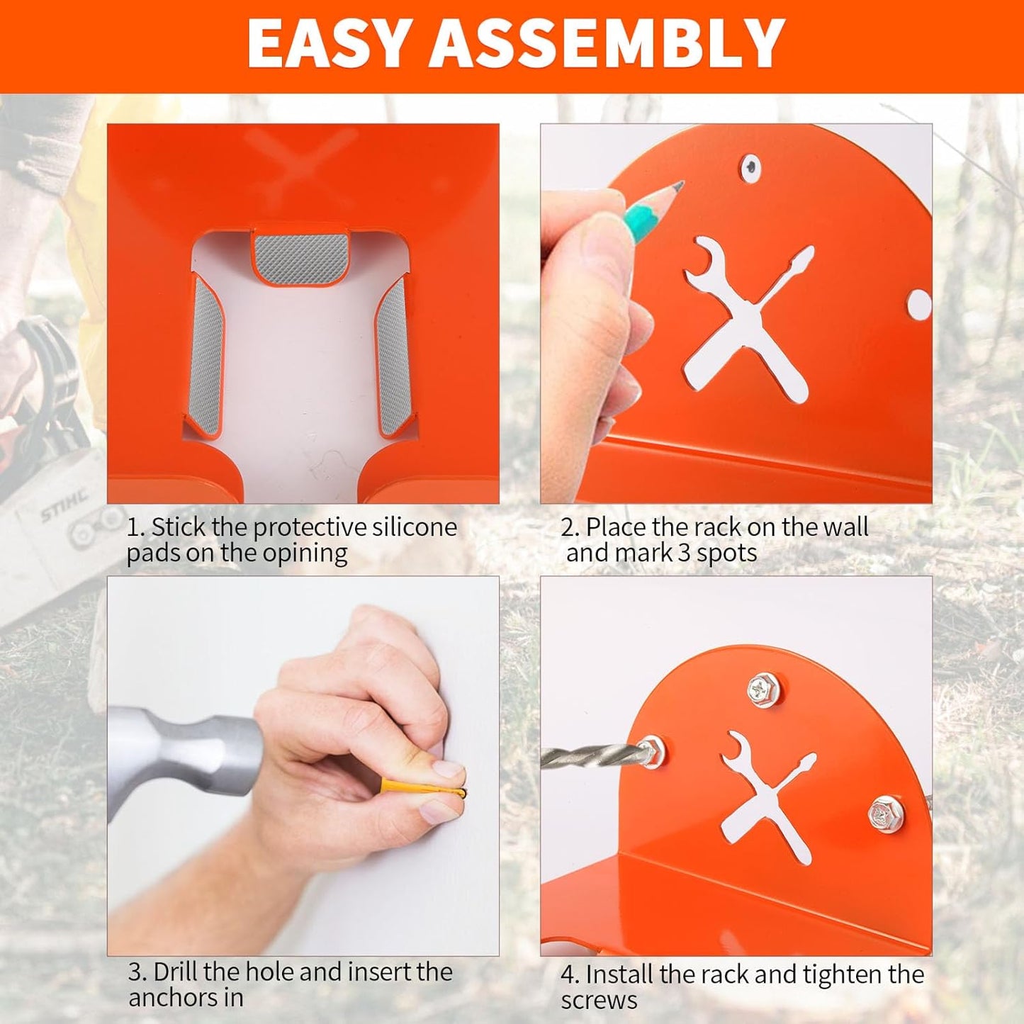 Upgraded Trimmer Rack Wall Mount - 8" Heavy Duty Weed Eater Hanger for Garage Wall Bracket, Garden Power Tool Holder Organizer Hooks for Grass Trimmer, Hedge Trimmer, Leaf Blower and Chainsaw, 1 Pack