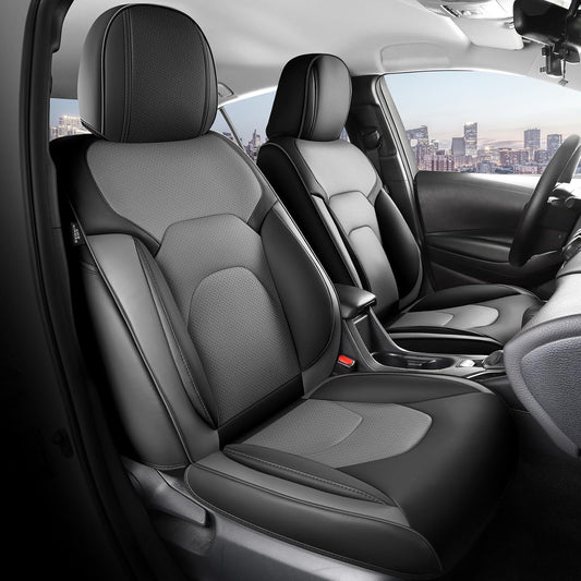 FREESOO Car Seat Covers Full Set,Waterproof Automotive Seat Covers, Leather Cars Interior Covers, Seats Protection Universal fit Babies & Adult (Black Grey)