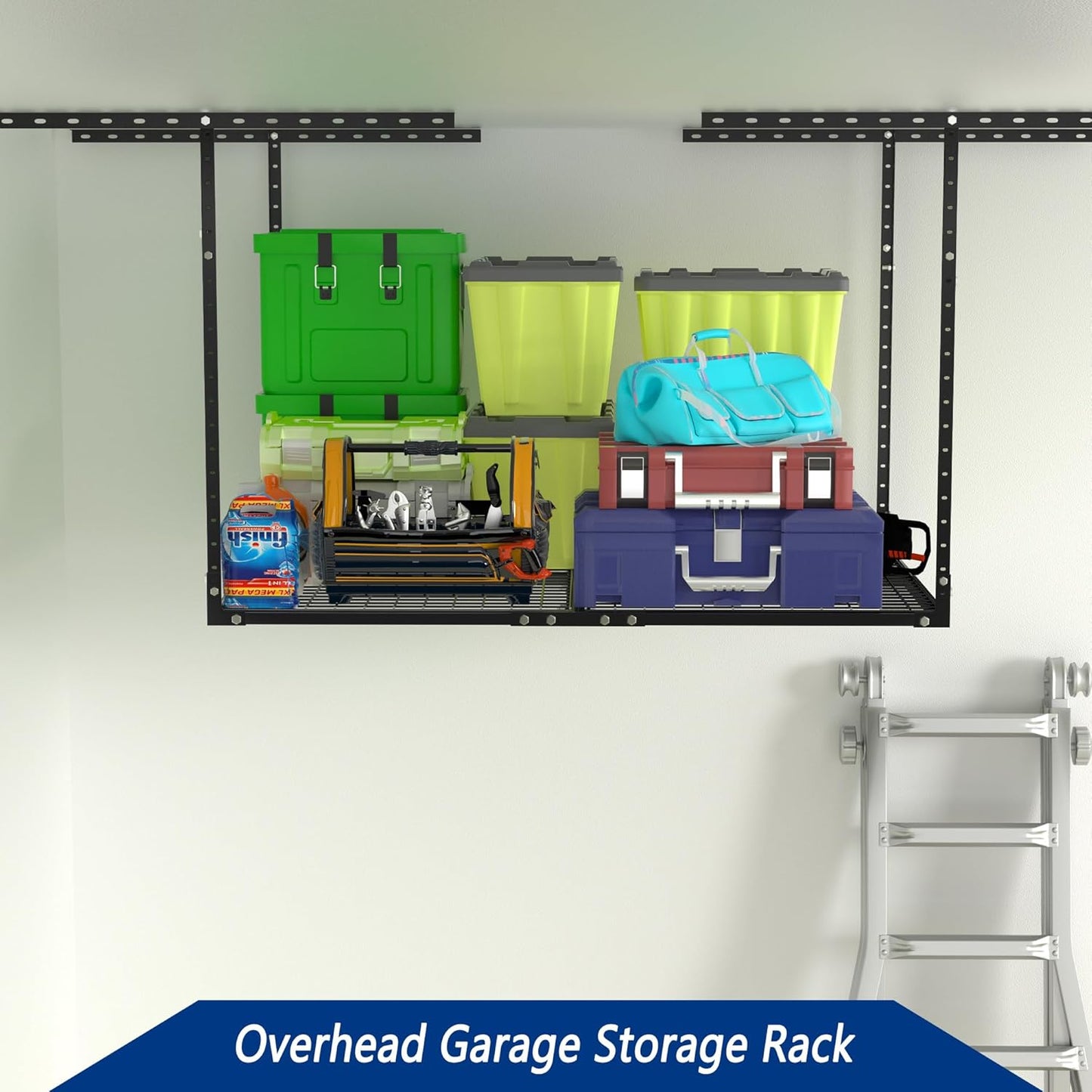 3 x 4FT Overhead Garage Storage Rack, Adjustable Ceiling Storage Racks, Garage Shelving Heavy Duty Storage Organizer System, 400lbs Weight Capacity (Black)