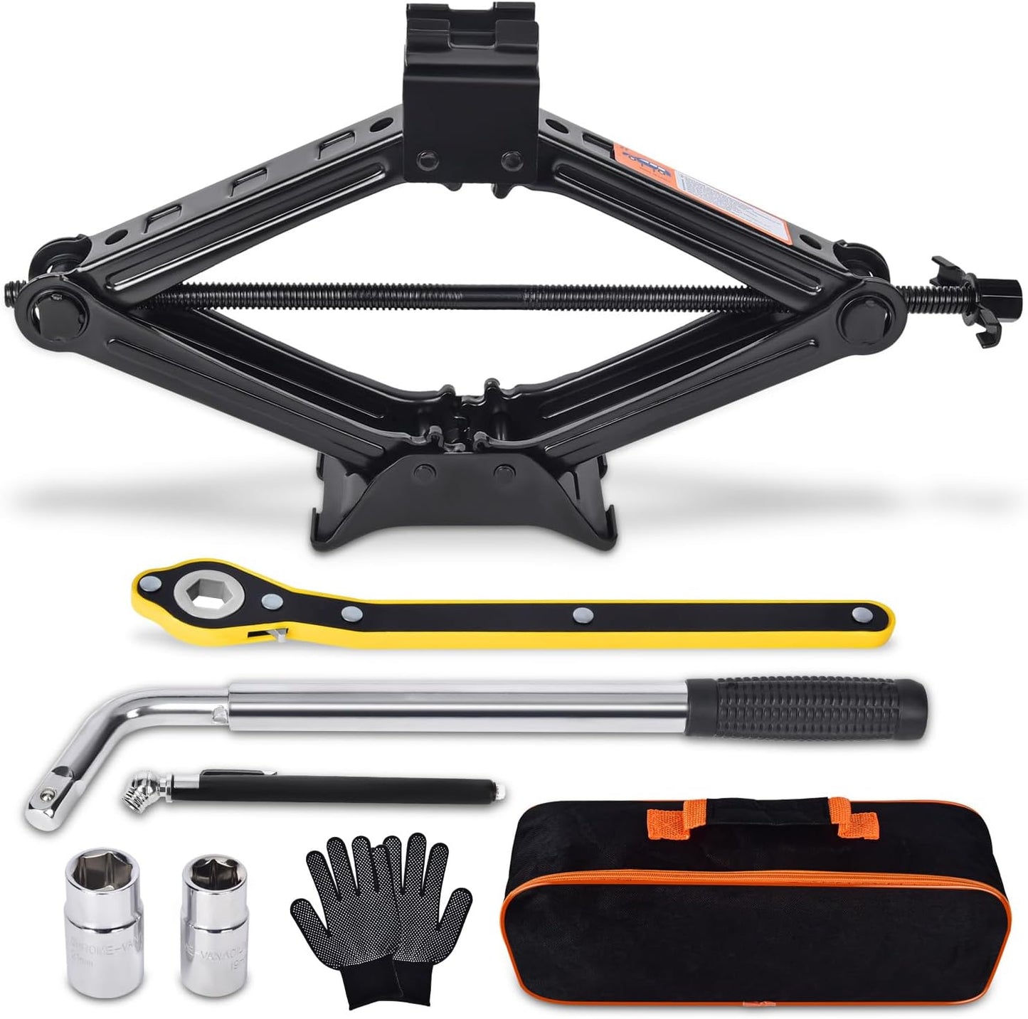 Car Jack Kit Scissor Jack for Car 2 Ton (4409 lbs) Tire Jack Tool Kit Universal Car Emergency Kit with Lug Wrench Tire Changing Kit for Car SUV (2T)