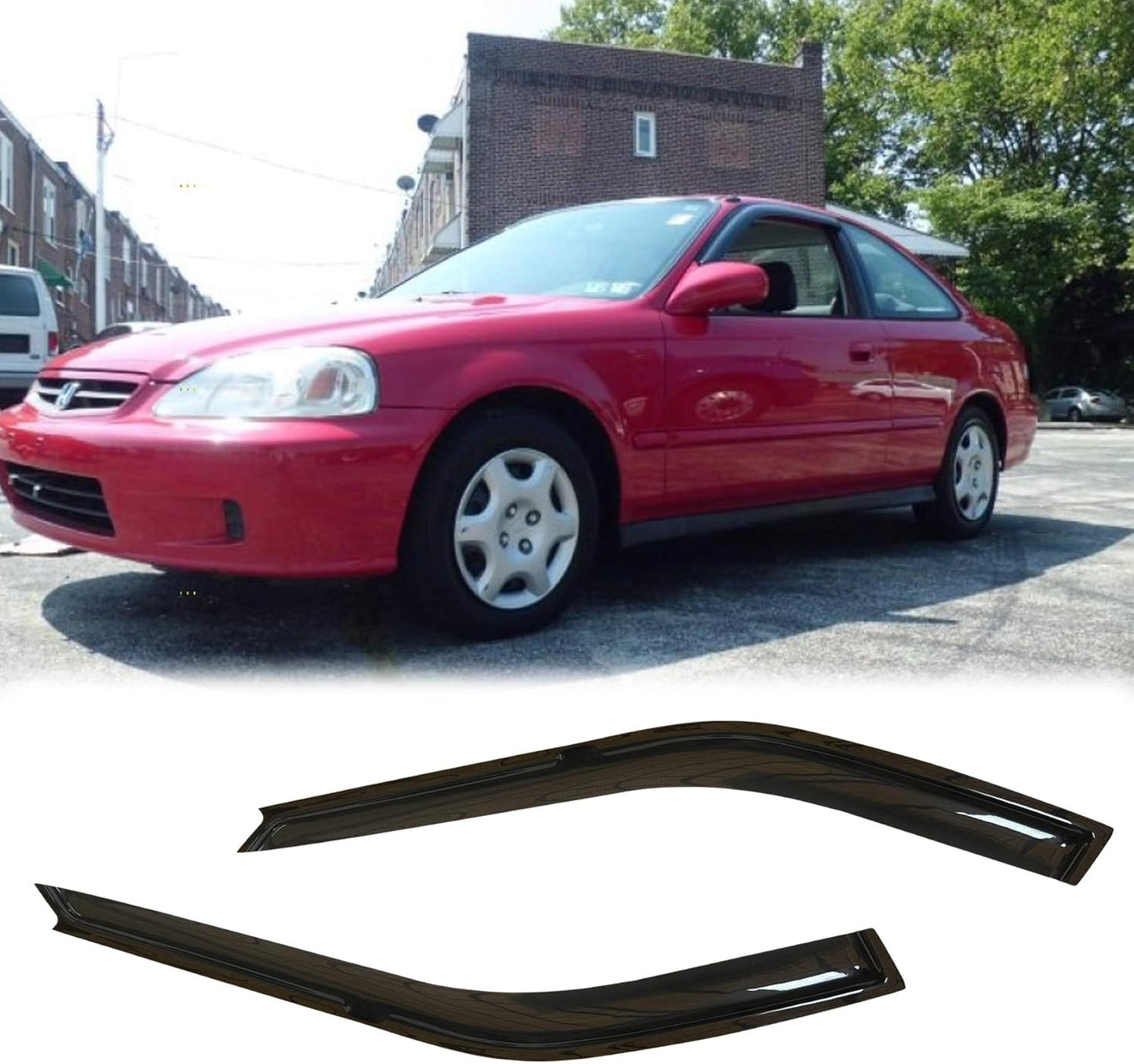 Side Window Wind Vent Deflector, 2pcs Out-Channel Tape-On Sun Rain Guards Set, Dark Smoke Nice Window Visor fit for 1996-2000 Honda Civic 2-Door Coupe 92602