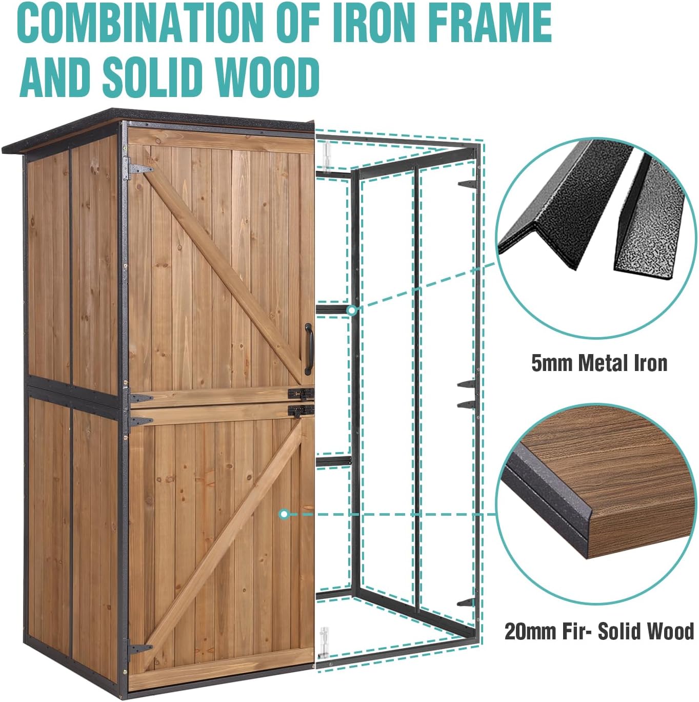 Sheds & Outdoor Storage,Large Garden Shed with Metal Frame Structure and Adjustable Shelves,Bike Storage Tool Cabinet Box for Backyard Garden Patio Lawn (Brown)