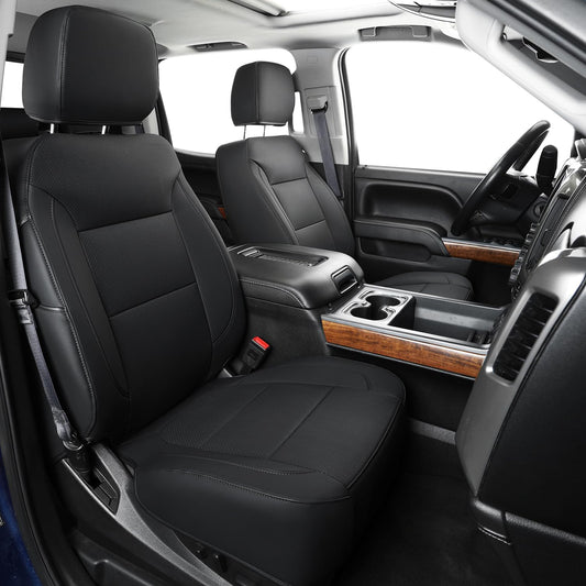 LUCKYMAN CLUB Front Seat Covers fit for Crew Cab/Extended Cab/Regular Cab of 2019-2025 Chevy Silverado Sierra 1500, 2020-2025 Silverado Sierra 2500 3500 (Black 2 pcs)