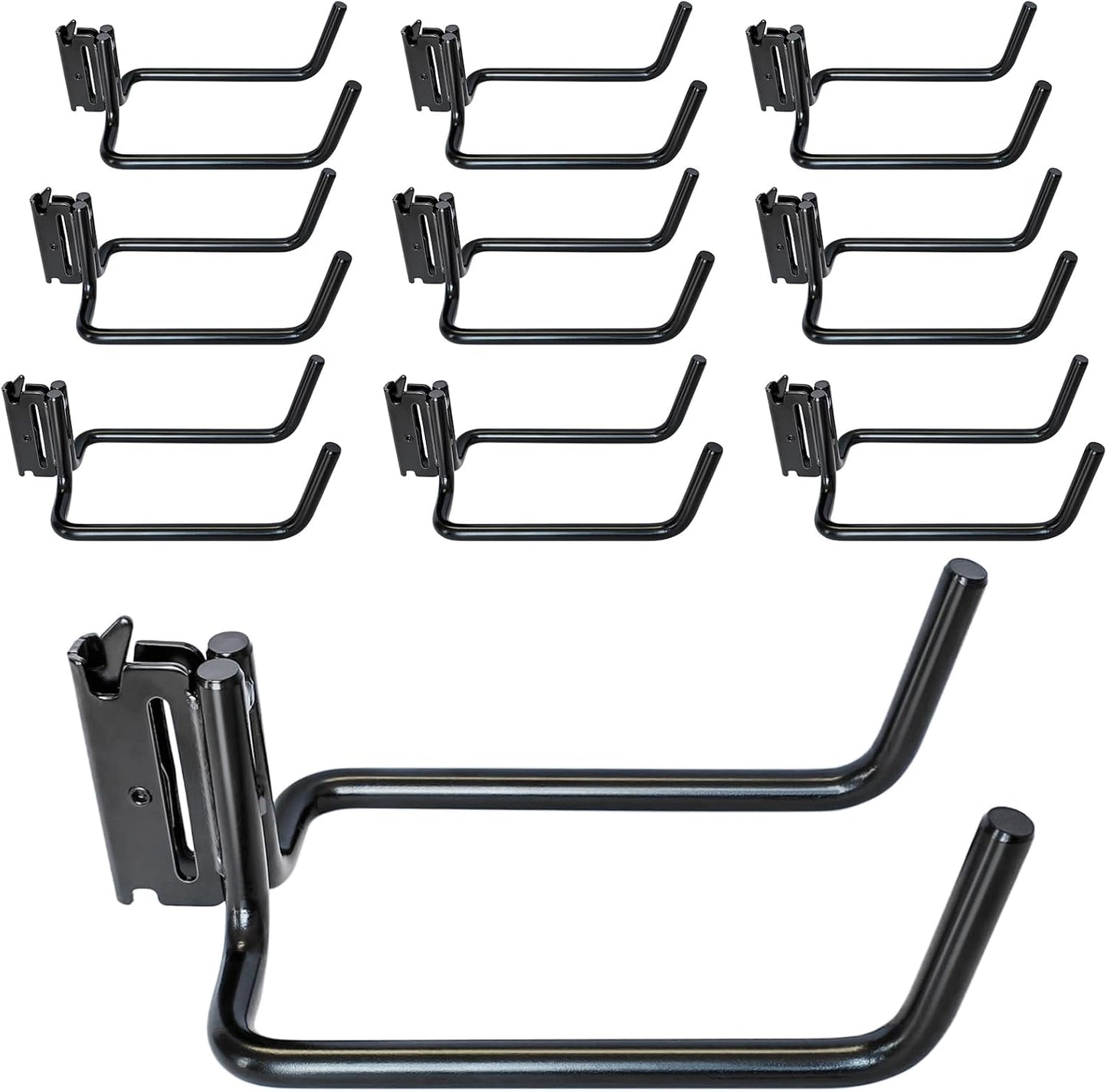 10 Pack E Track Double J Hooks, Heavy Duty Black Large Steel Shovel/Tool Hanger for Store Long Handled Tools, E Track Tie Down Accessories for Trailers, Trucks, Garden Tools Organizers Storage